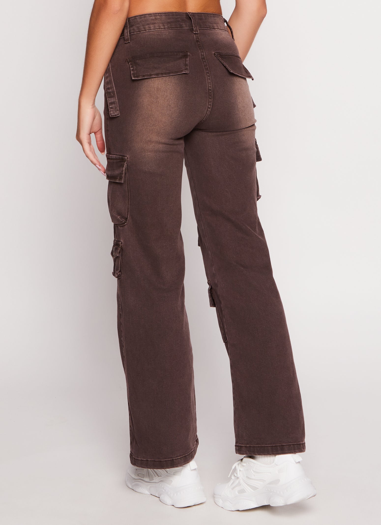 Womens VIP Whiskered Straight Leg Cargo Jeans, Brown, Size 9-10