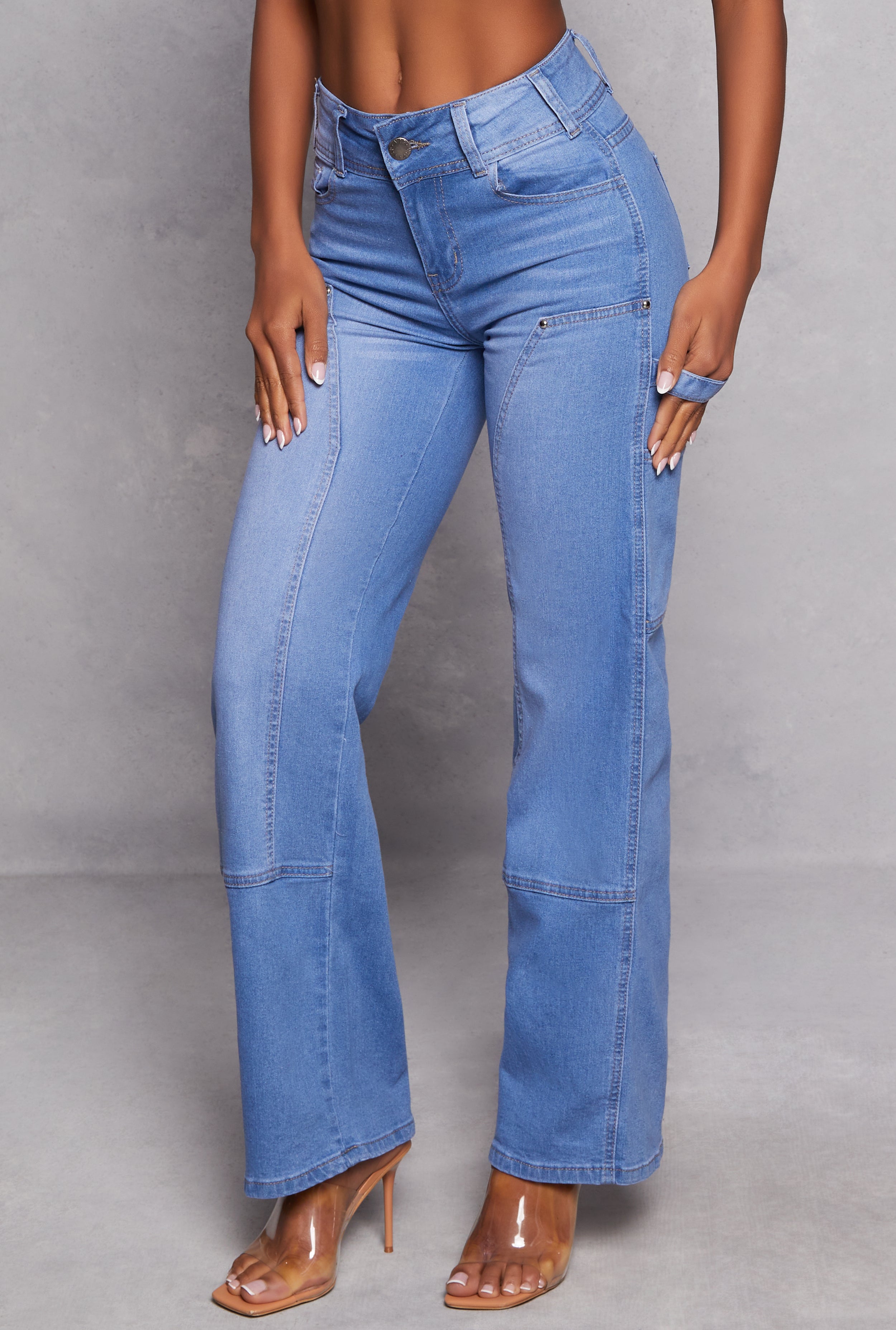 Womens Whiskered High Waist Straight Leg Jeans, Blue, Size 1-2