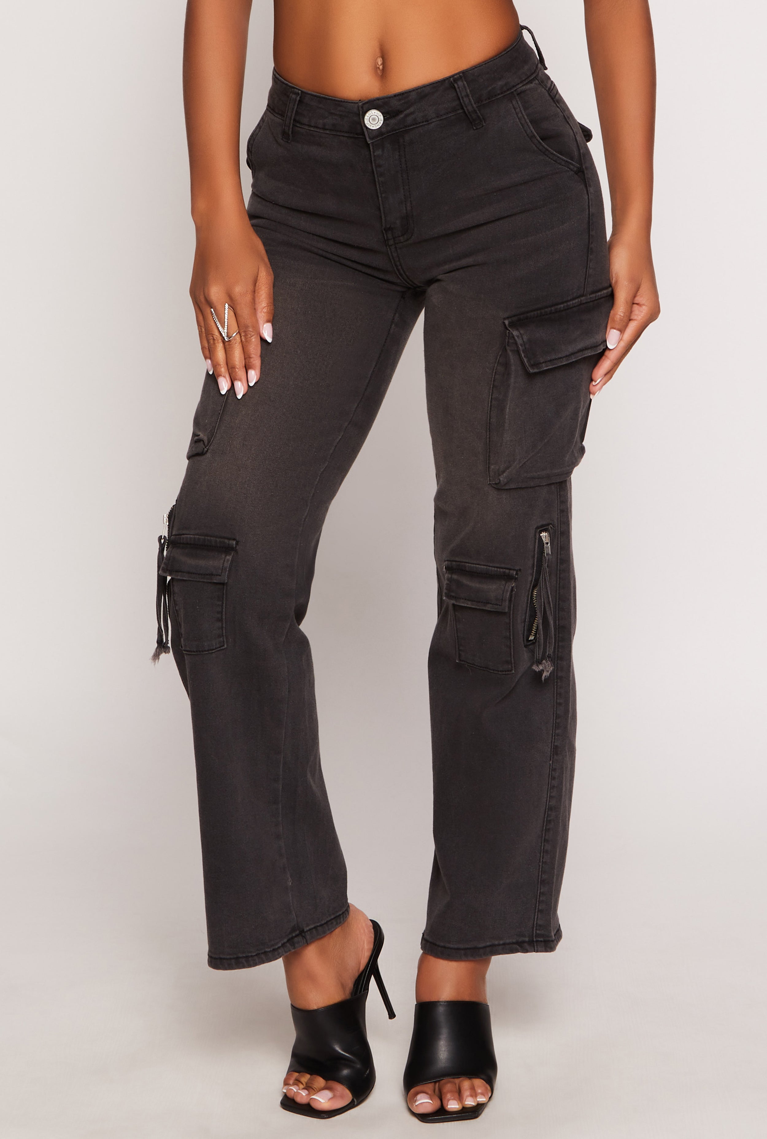 Womens VIP High Waisted Straight Leg Cargo Jeans,