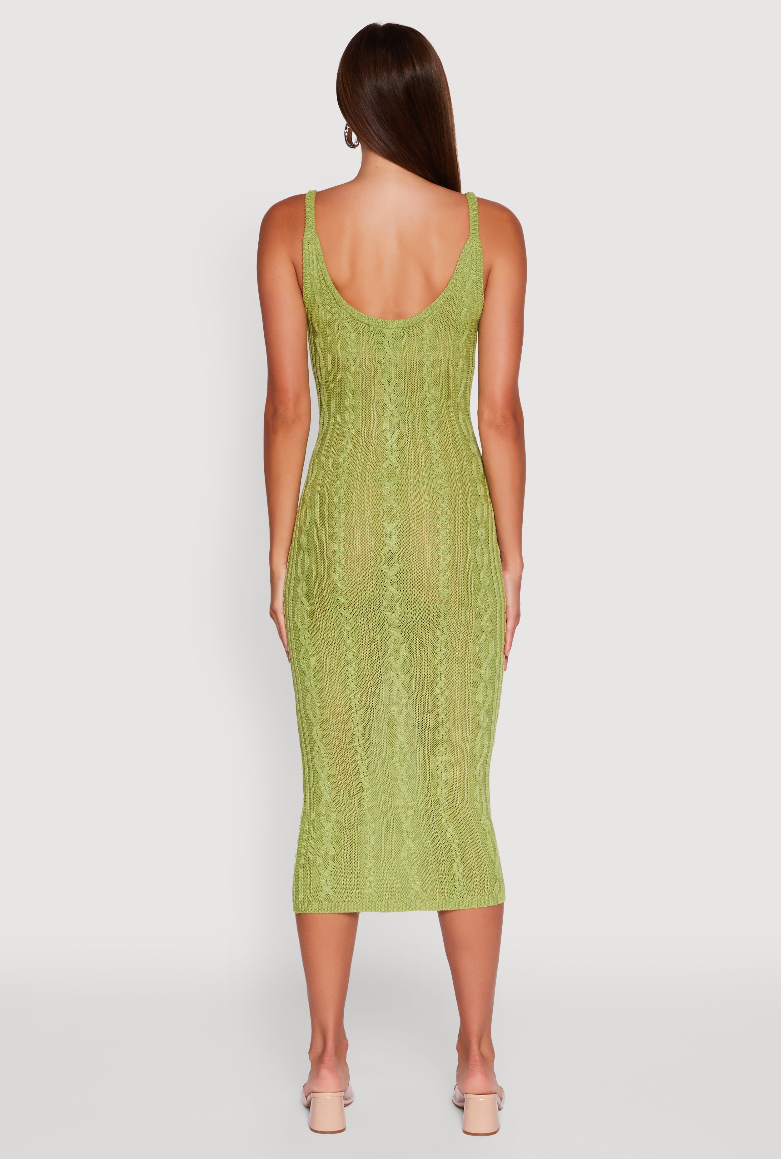 Womens Trendy Cable Knit Sleeveless Maxi Dress, Green, Size M