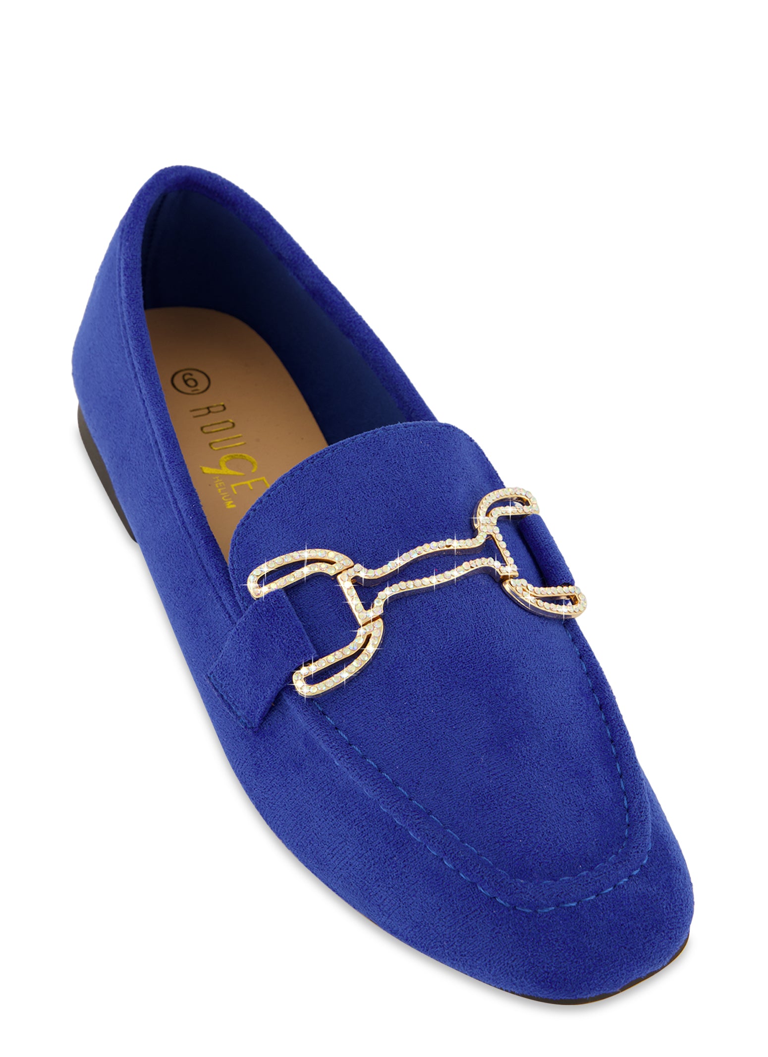 Womens Faux Suede Rhinestone Detail Loafers,