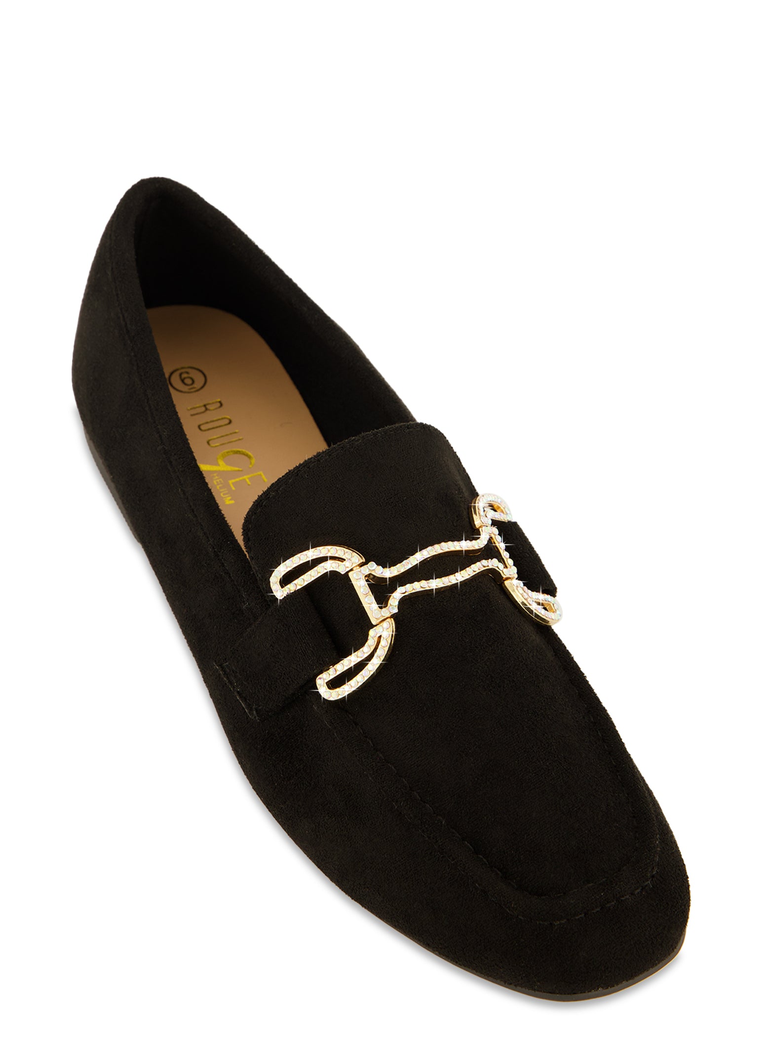 Womens Faux Suede Rhinestone Detail Loafers,