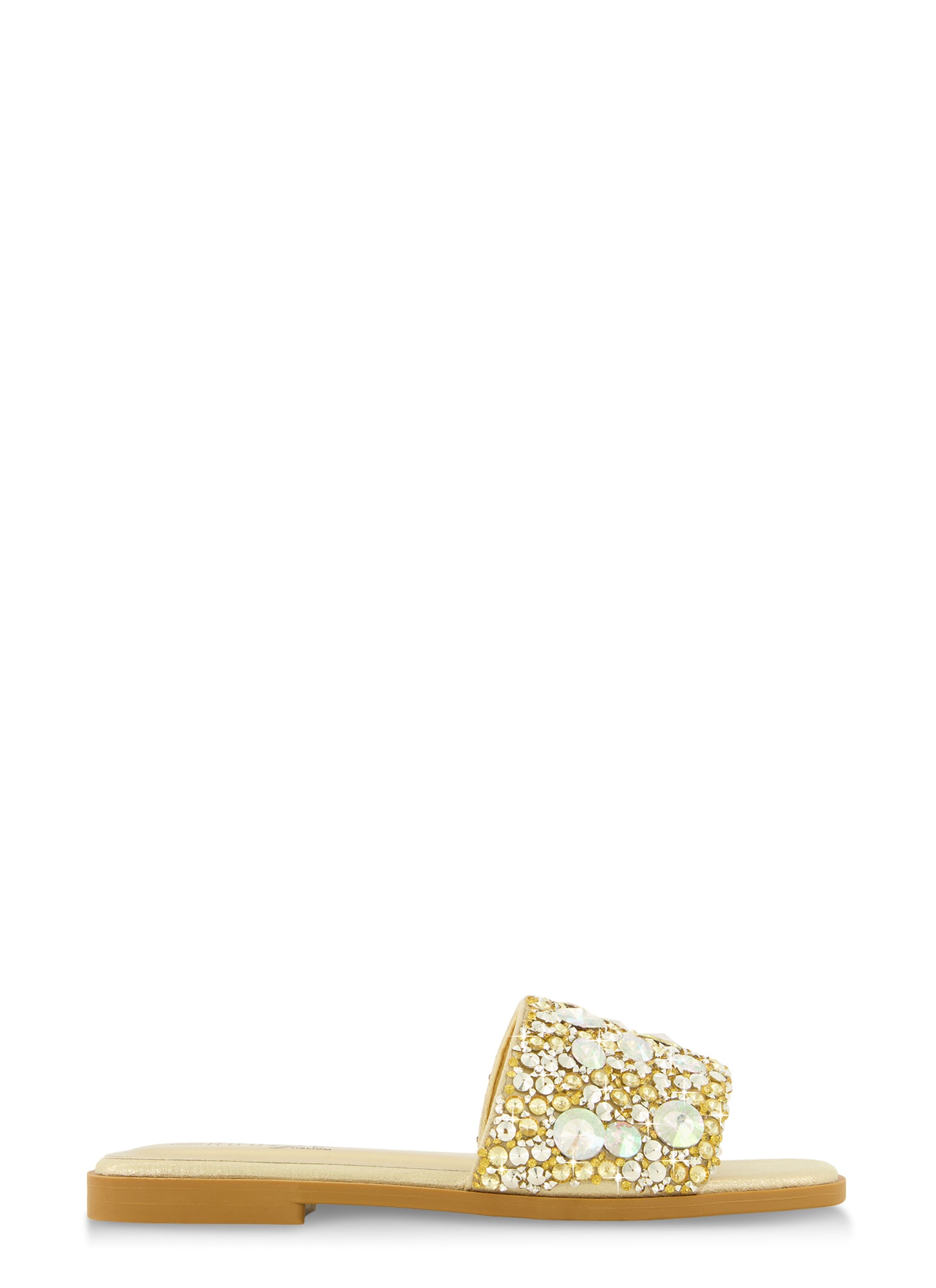 Womens Embellished Square Toe Slide Sandals,