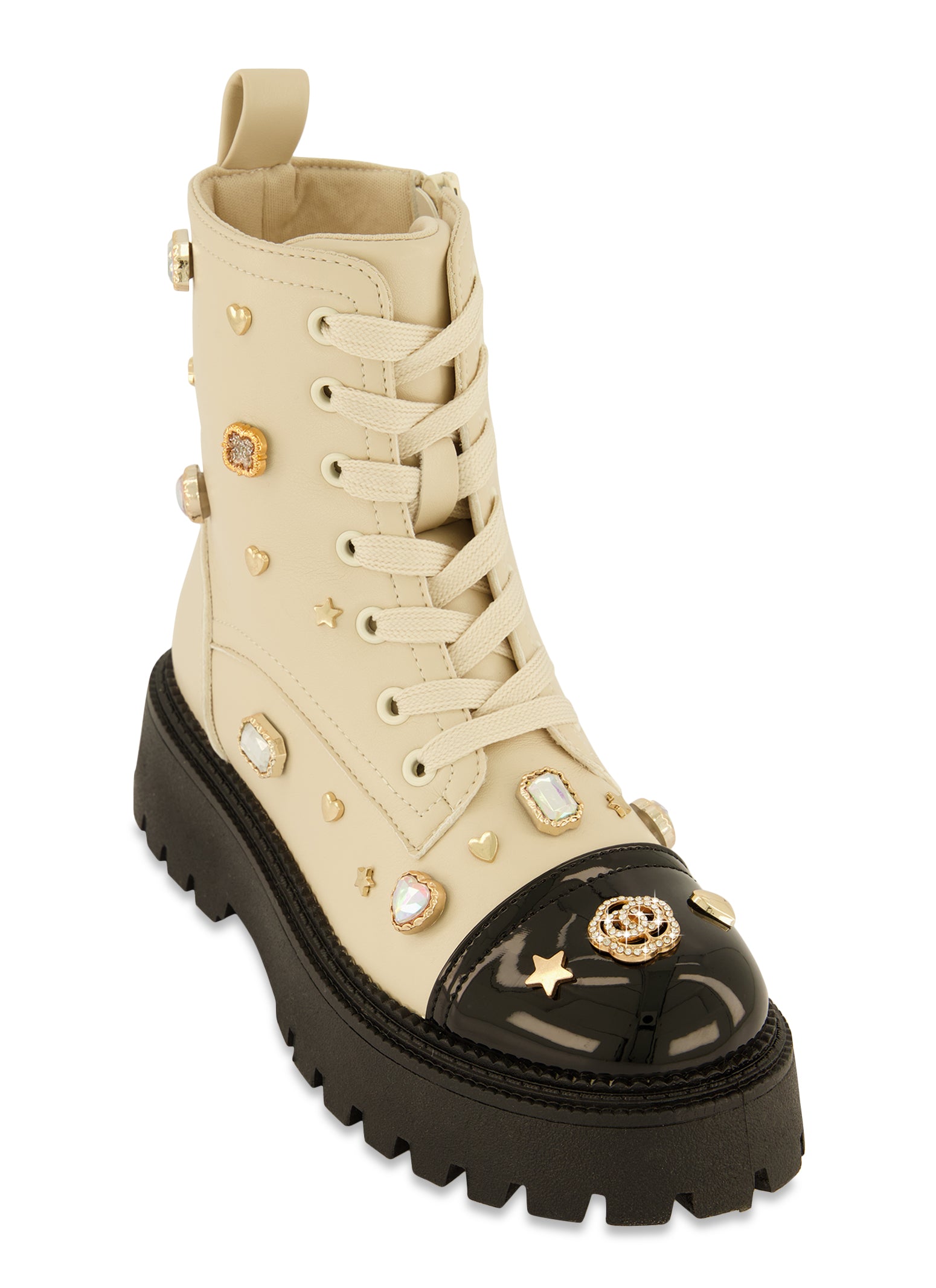 Womens Studded Charm Combat Boots,