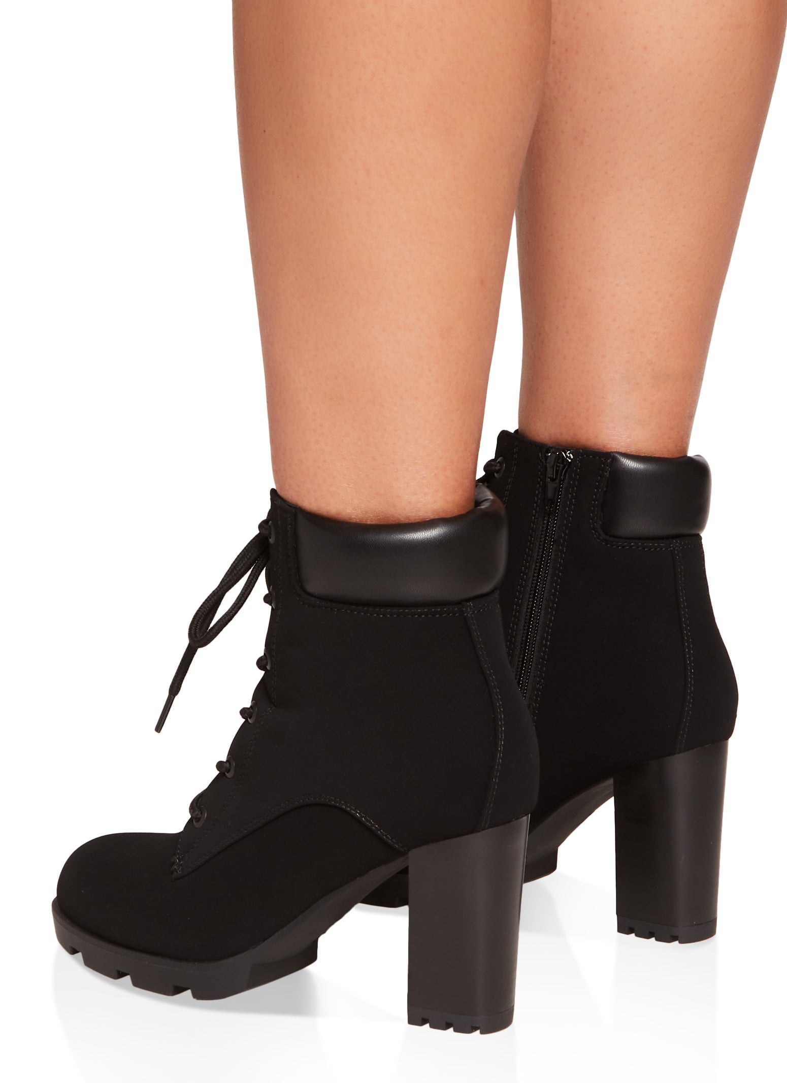 Womens Side Zip Lace Up Block Heel Booties,