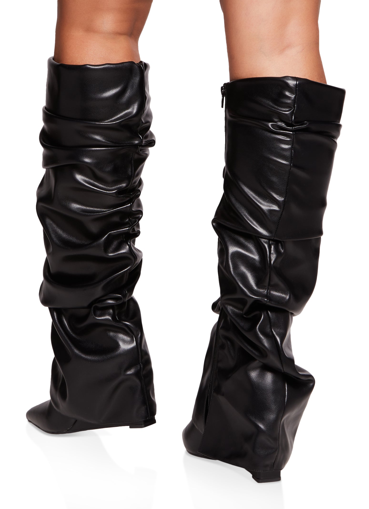 Womens Fold Over Wedge Tall Slouch Boots,