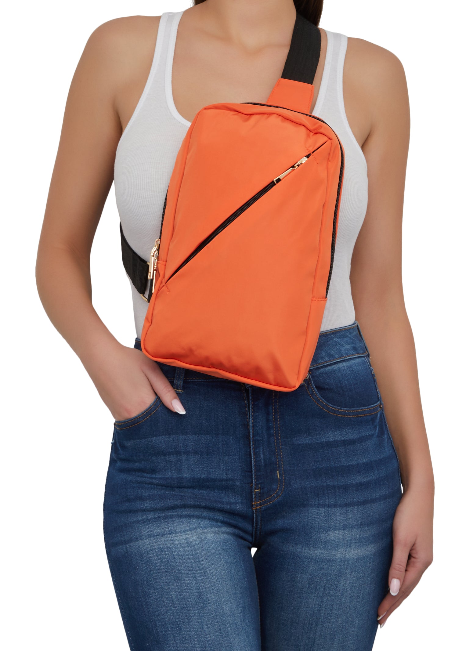 Womens Nylon Sling Backpack, Orange