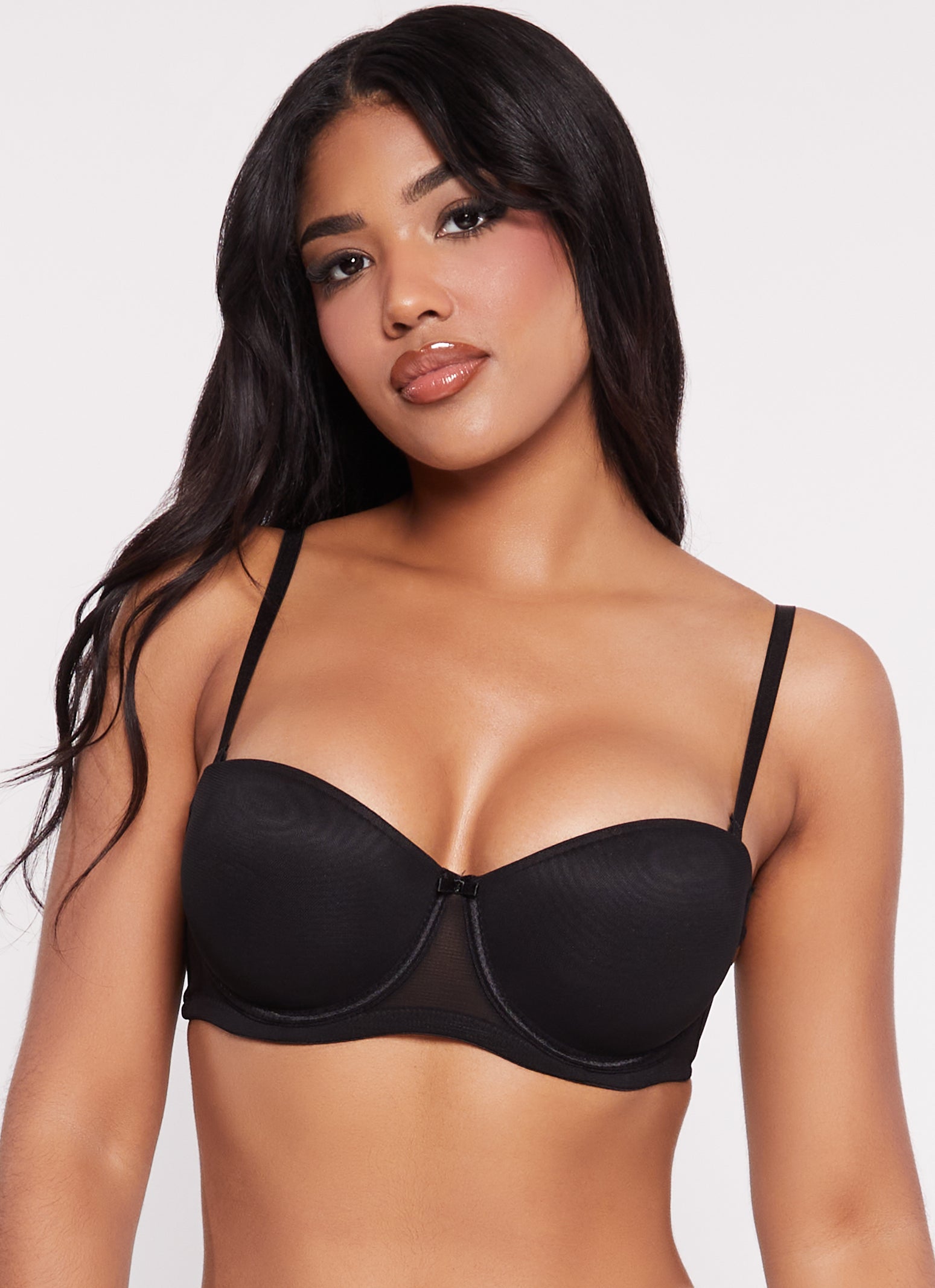 Womens Solid Mesh Balconette Bra | Converts to Strapless, Black, Size 36C