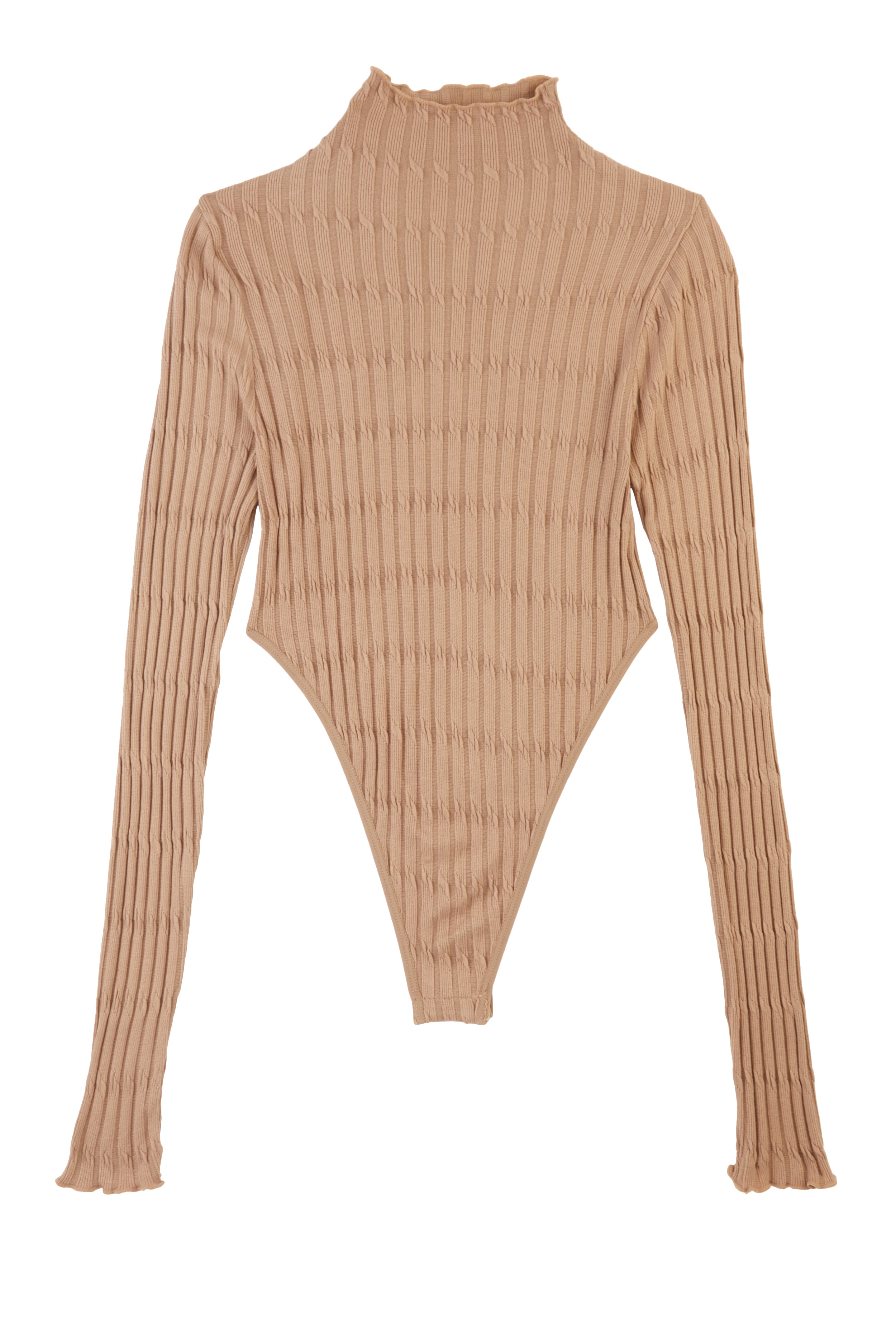 Womens Seamless Cable Knit High Cut Bodysuit, L