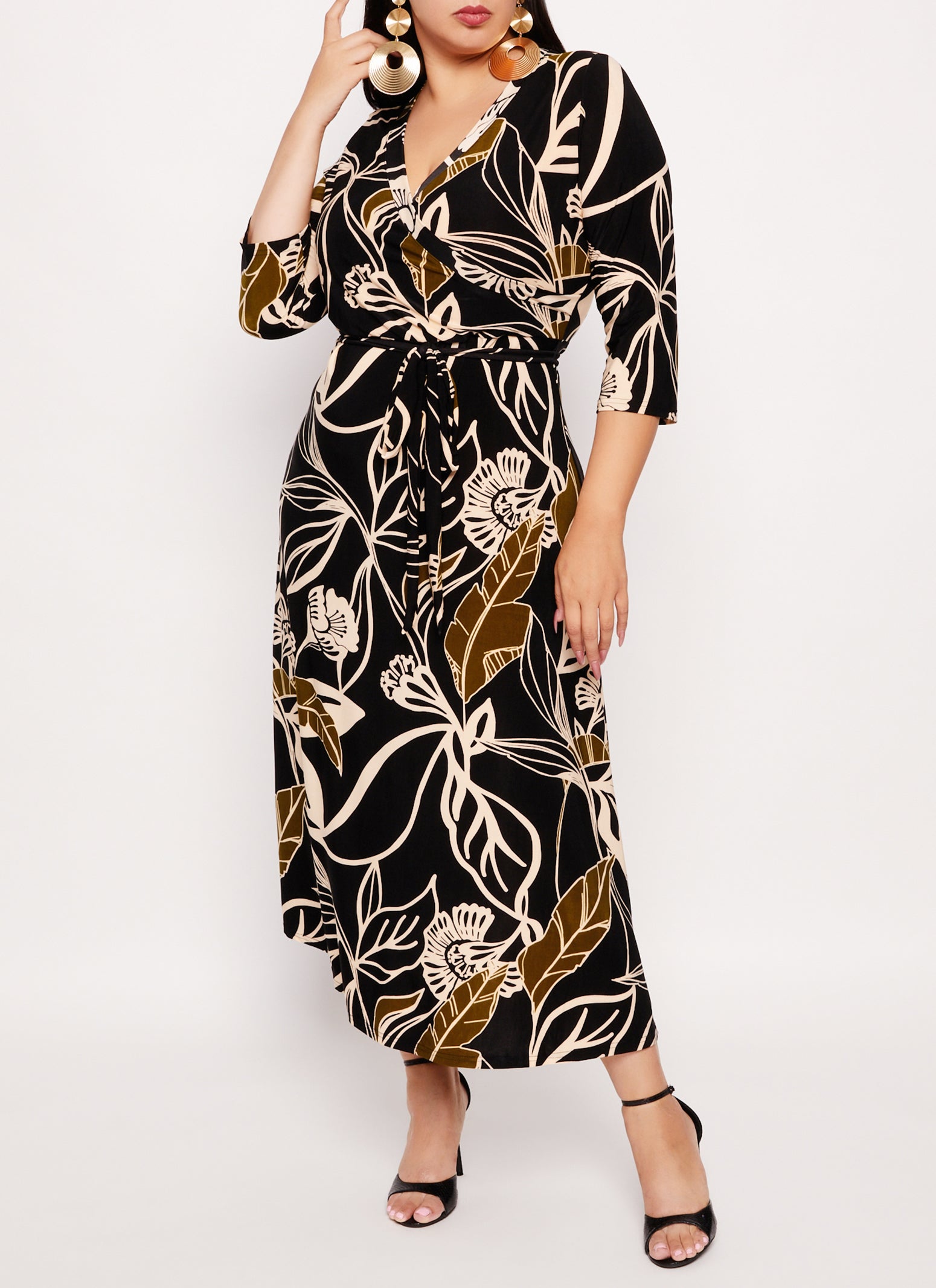 Womens Plus Size Printed Tie Waist Belted Faux Wrap Dress, Multi, Size 2X