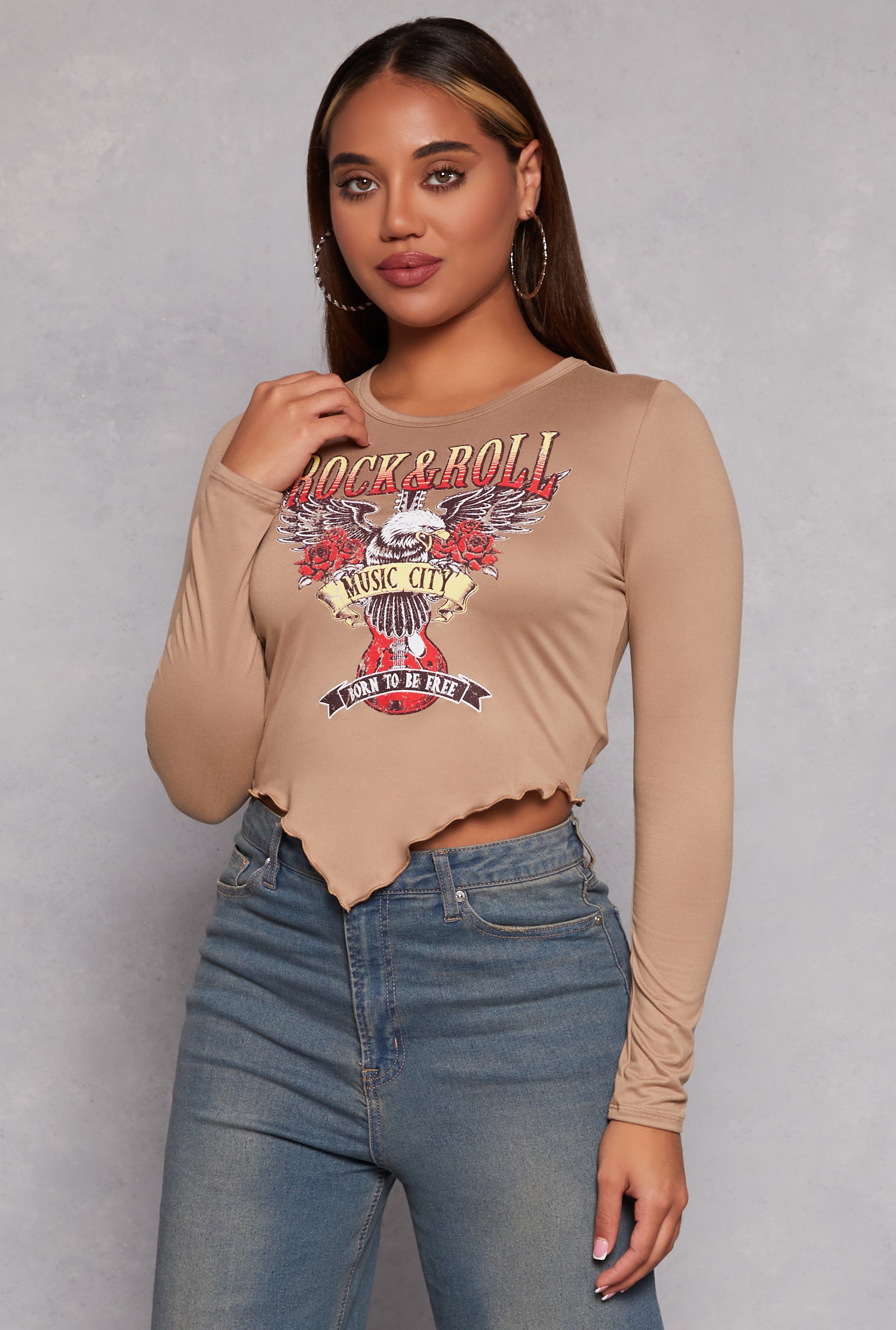 Womens Rock and Roll Eagle Graphic Crop Top,