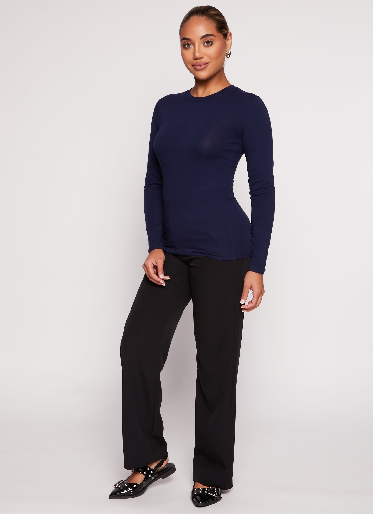 Womens Basic Crew Neck Long Sleeve T Shirt,