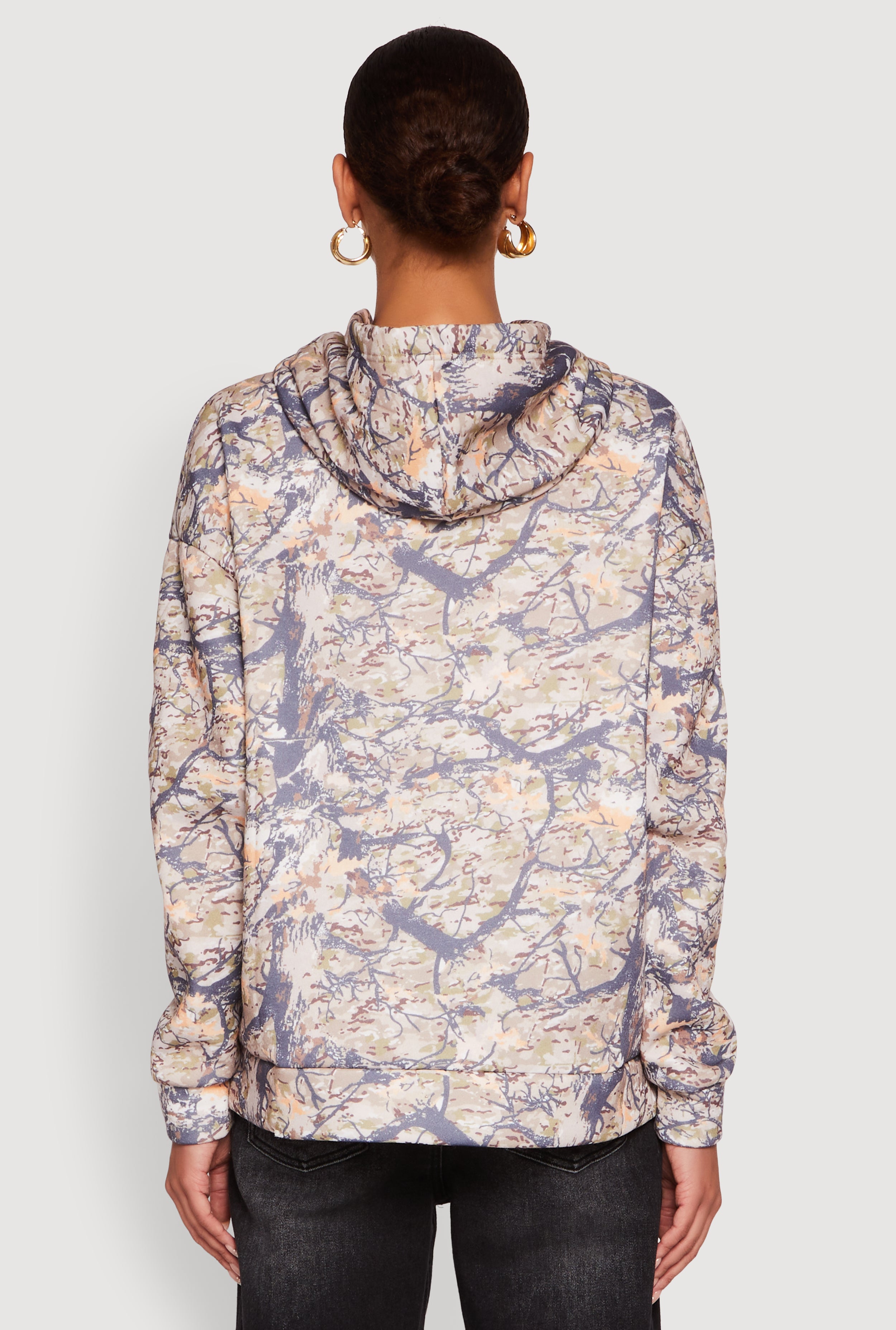 Womens Fleece Forest Camo Pullover Hoodie, Multi, Size L