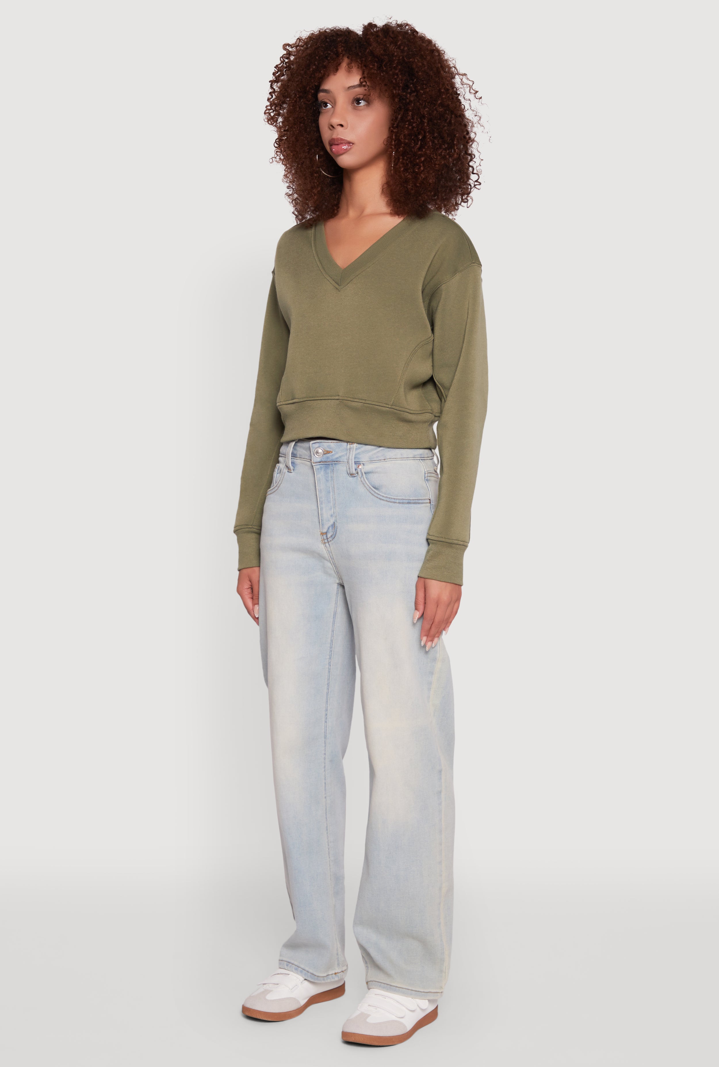 Womens Fleece Lined V-Neck Crop Sweatshirt,