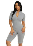 Womens Seamless Ribbed Zip Front Romper, ,
