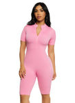 Womens Seamless Ribbed Zip Front Romper, ,