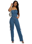 Strapless Sleeveless Pocketed Denim Jumpsuit