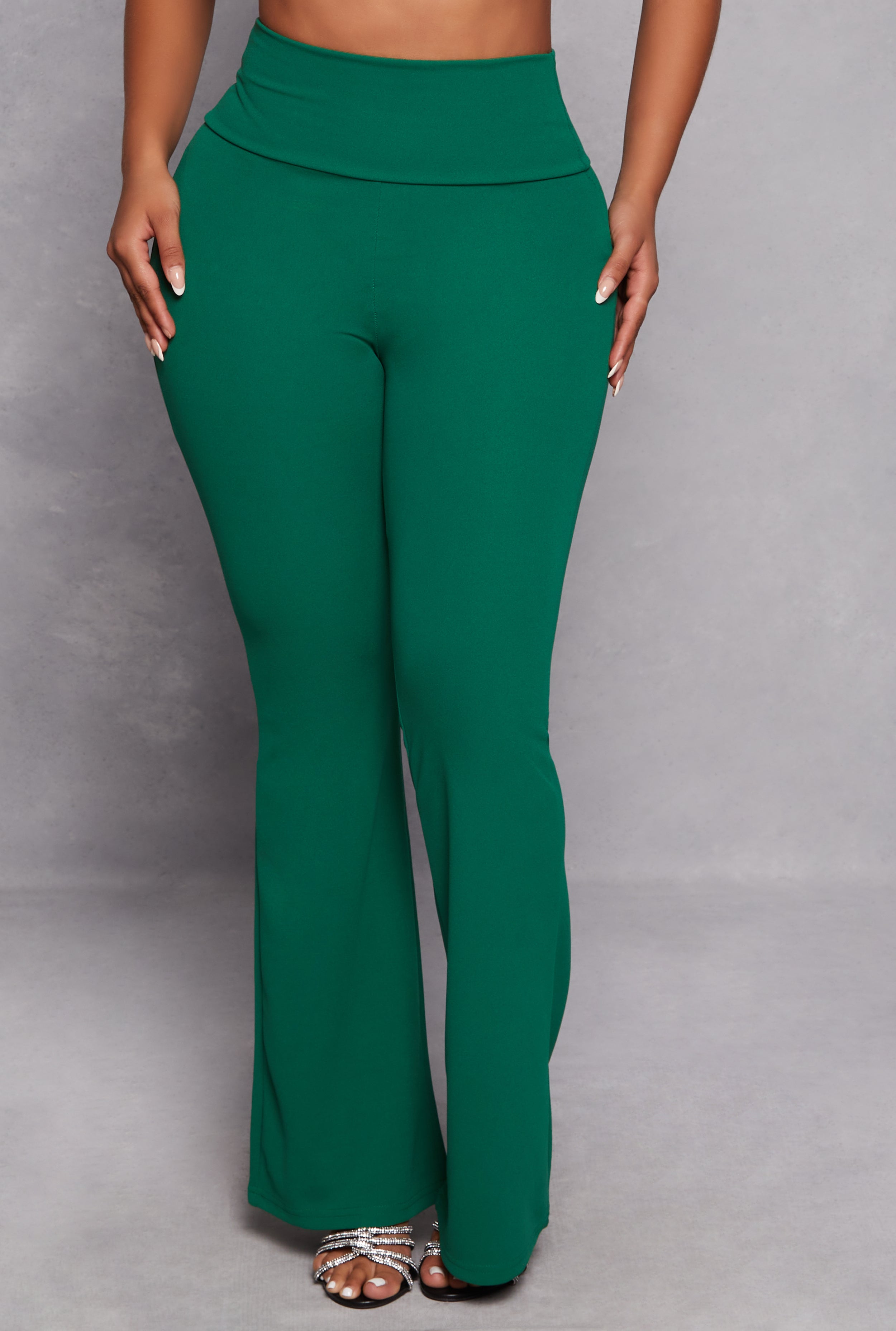 Womens Crepe Knit High Waisted Flare Pants,