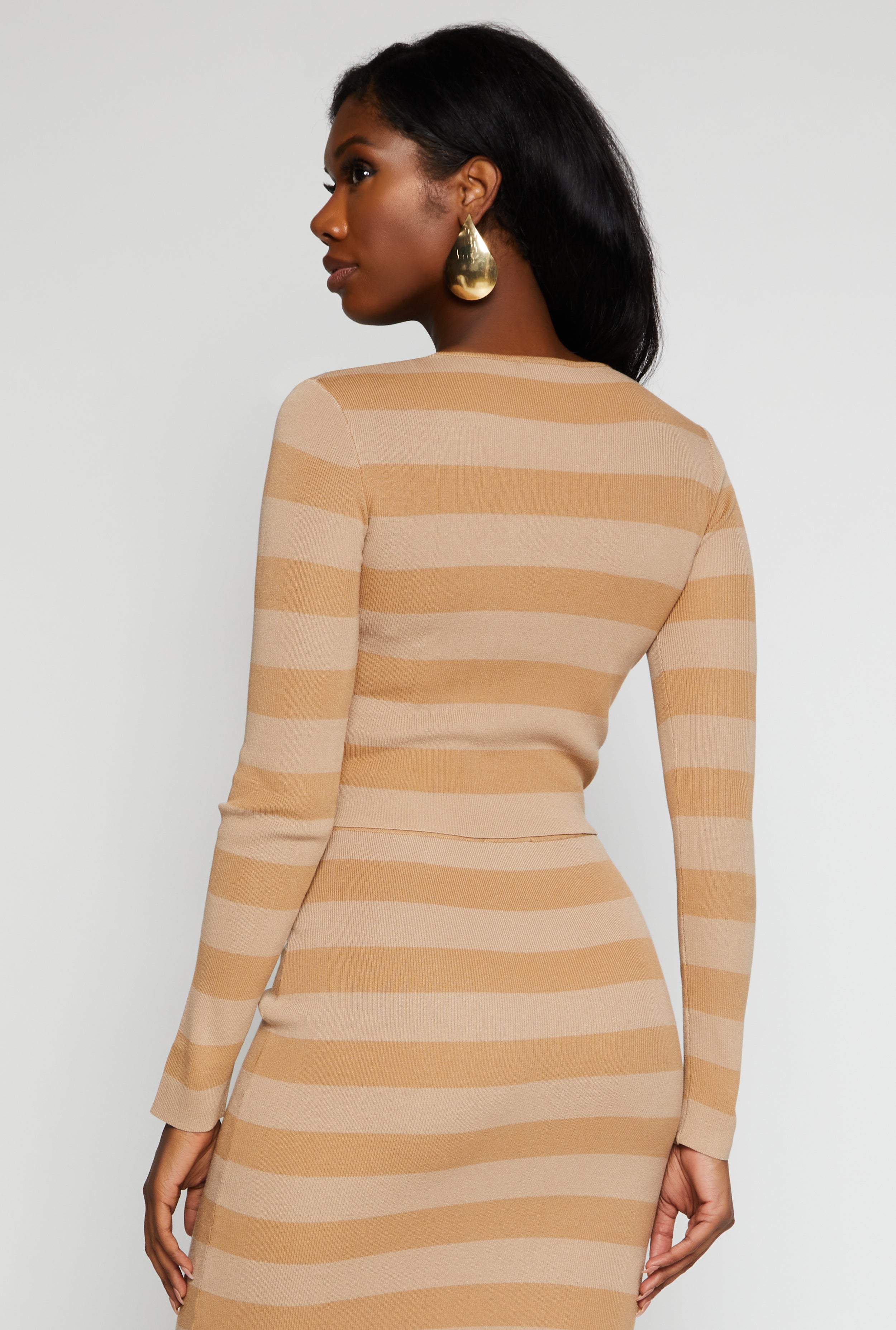 Womens Striped Crew Neck Long Sleeve Sweater,