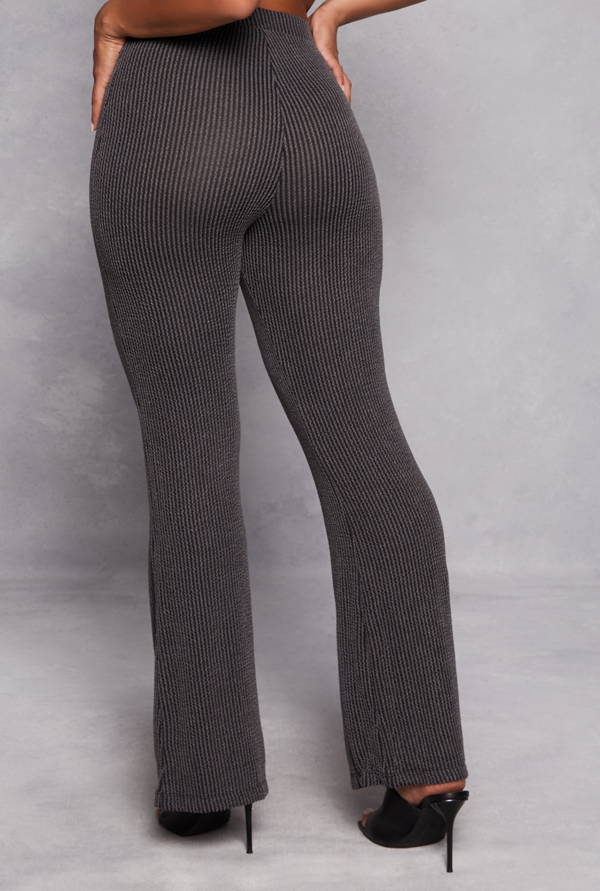 Womens Textured Ribbed Knit High Waist Pants,