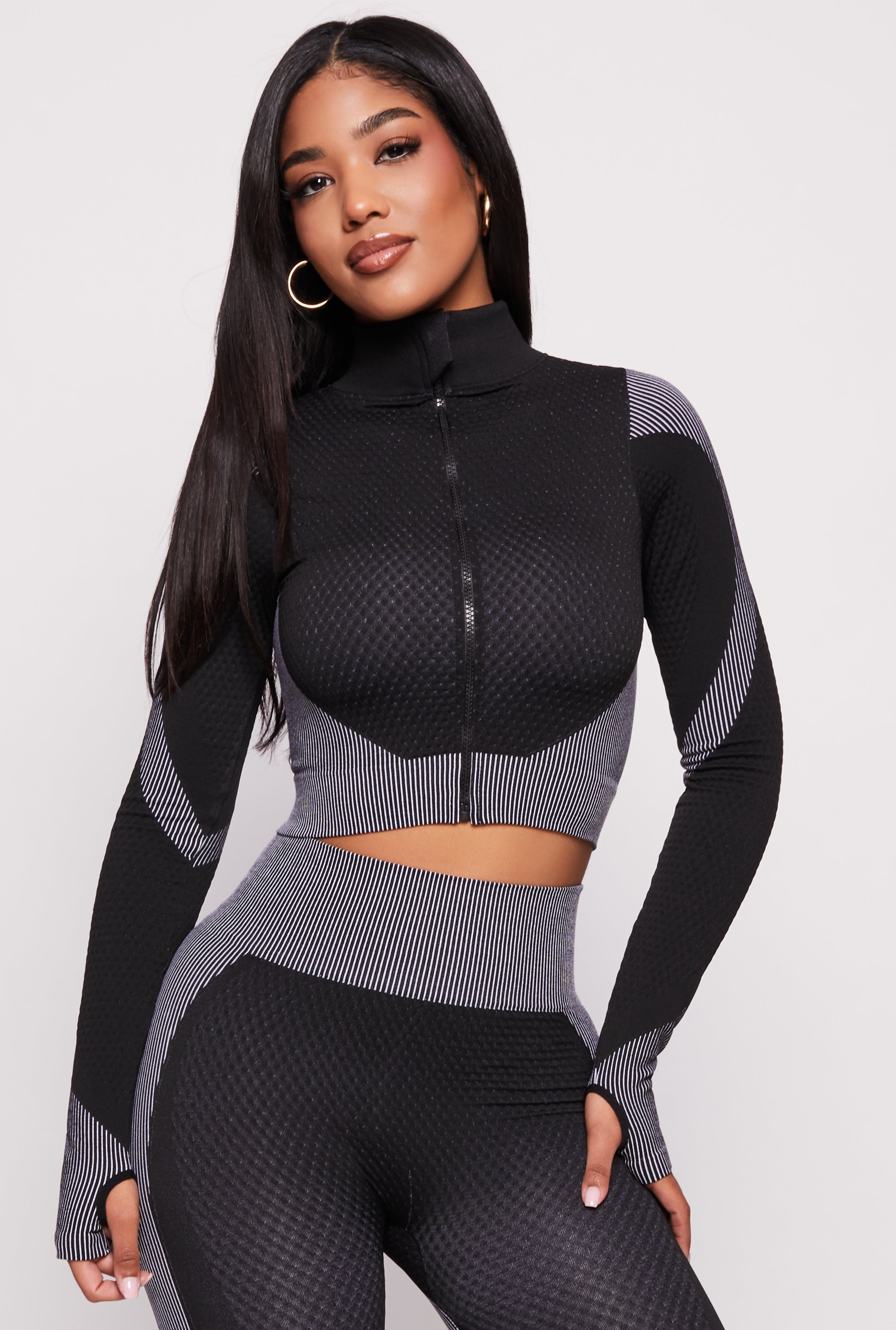 Womens Striped Detail Seamless Cropped Track Jacket, S-M