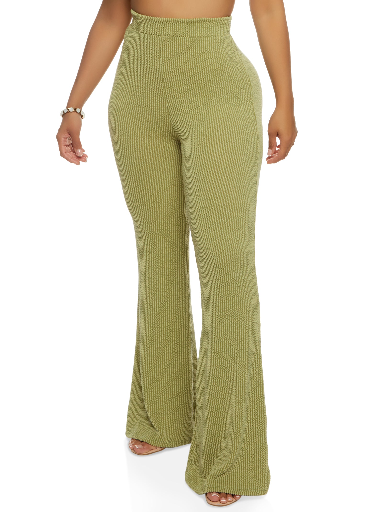 Womens Ribbed High Waisted Flare Pants,