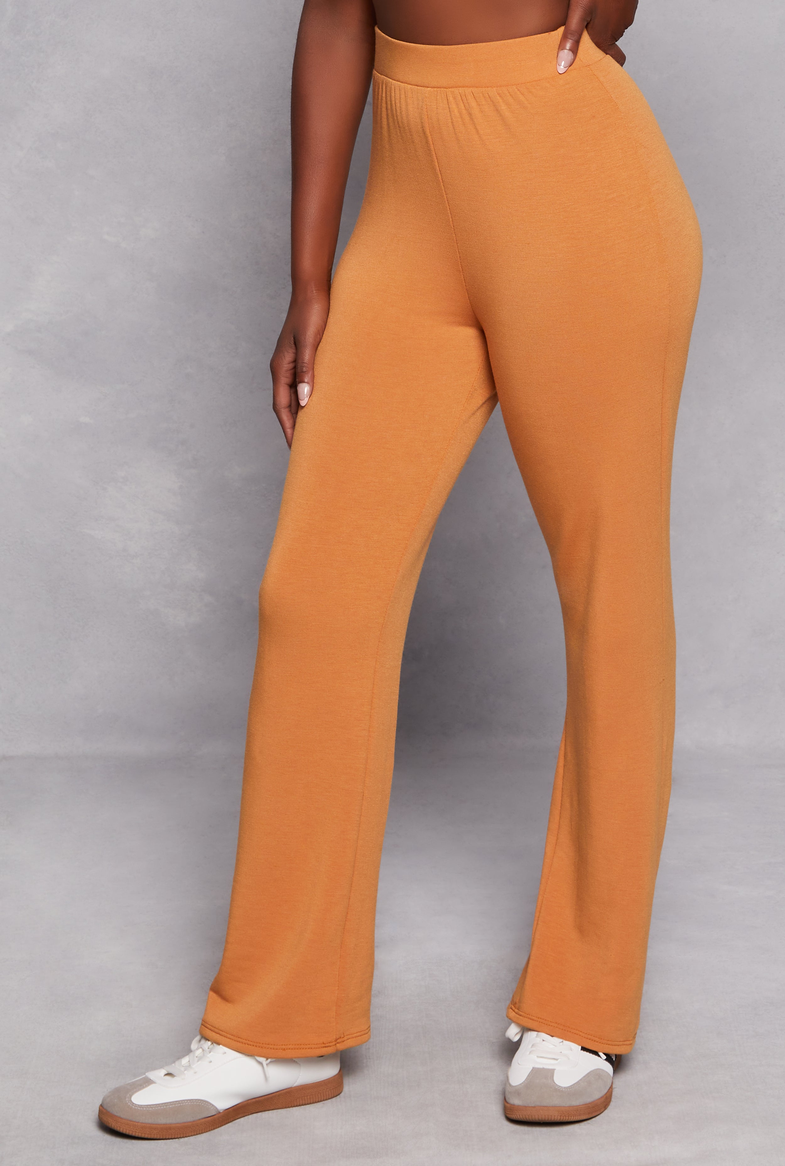 Womens French Terry High Waist Flare Pants, Orange, Size S