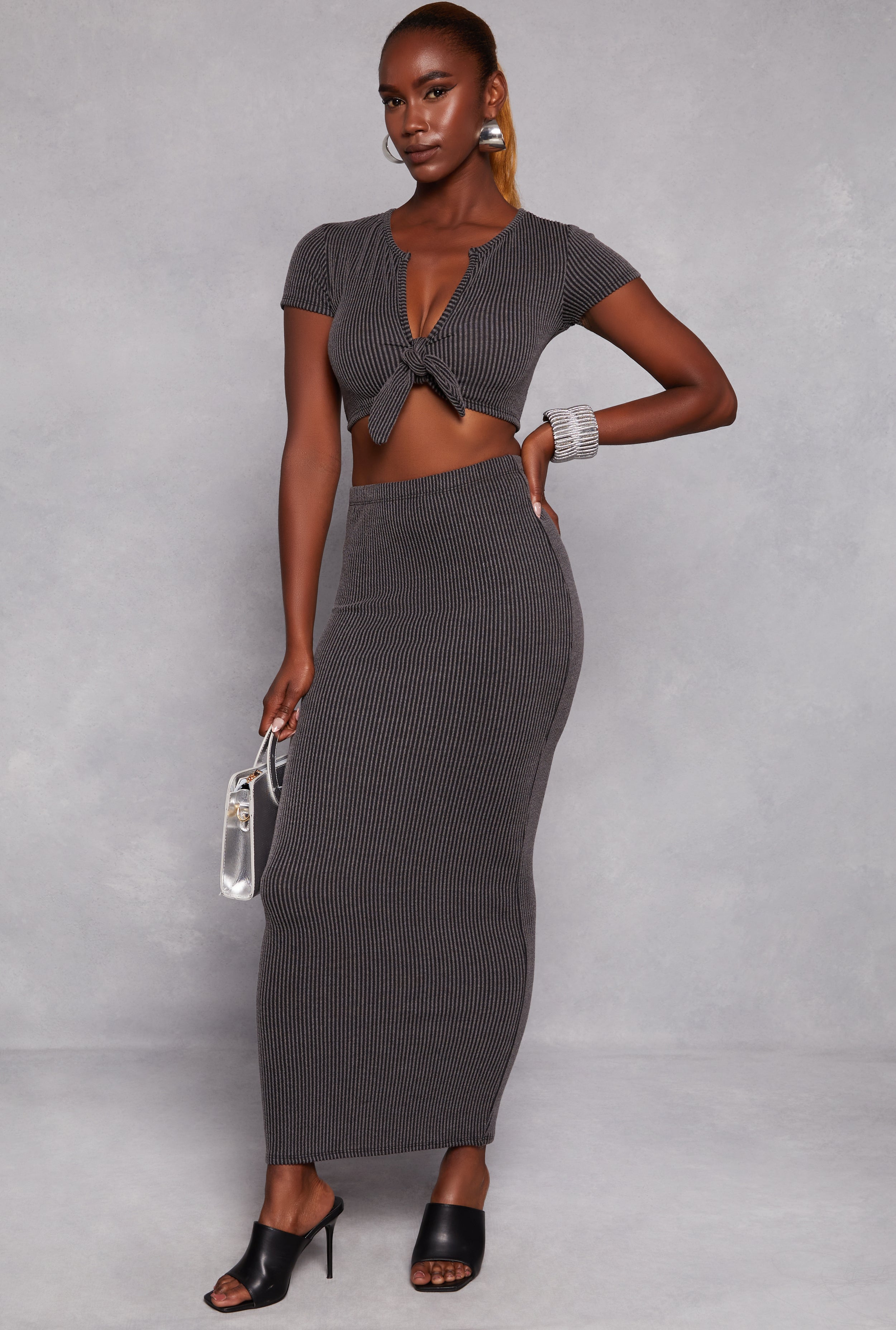 Womens Ribbed High Waist Maxi Pencil Skirt,