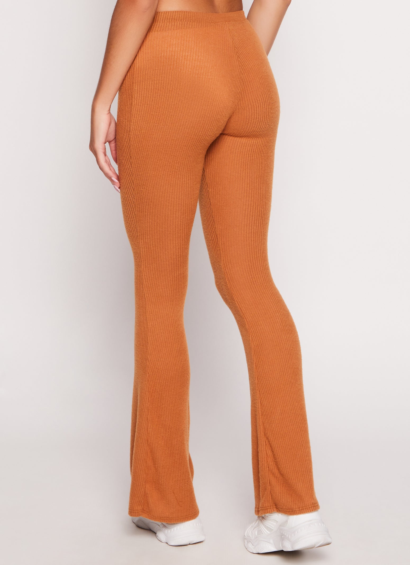 Womens Brushed Rib Knit Flared Pants,