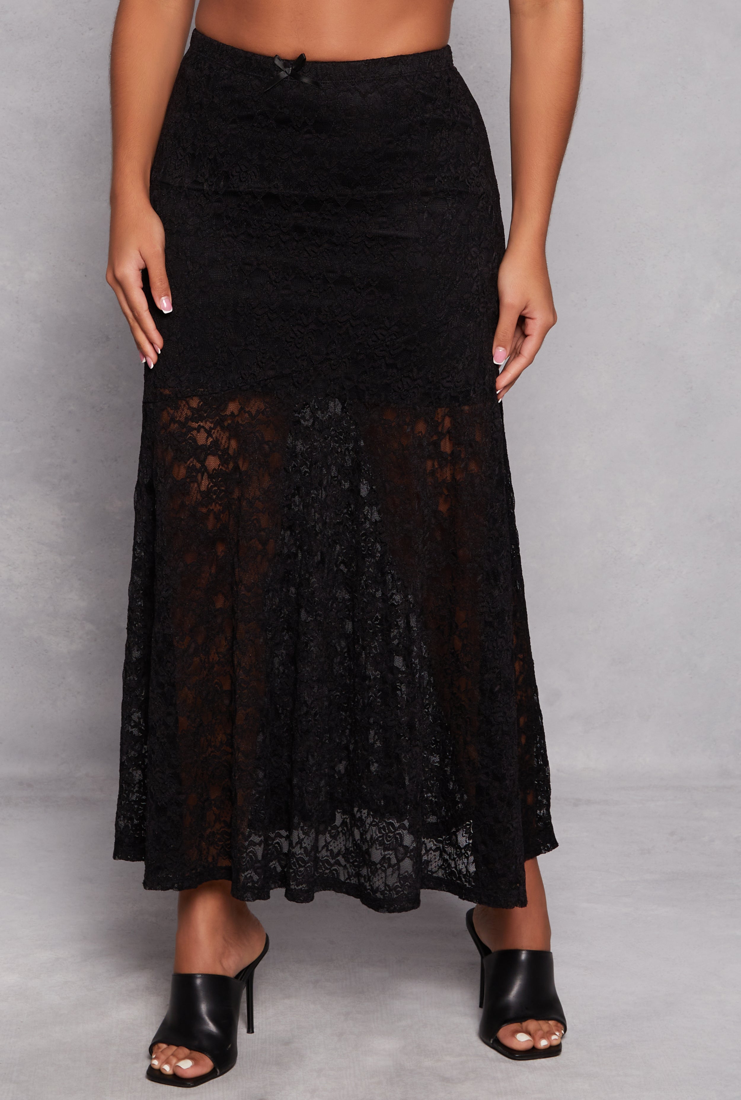 Womens Almost Famous Floral Lace Maxi Skirt, Black, Size XL