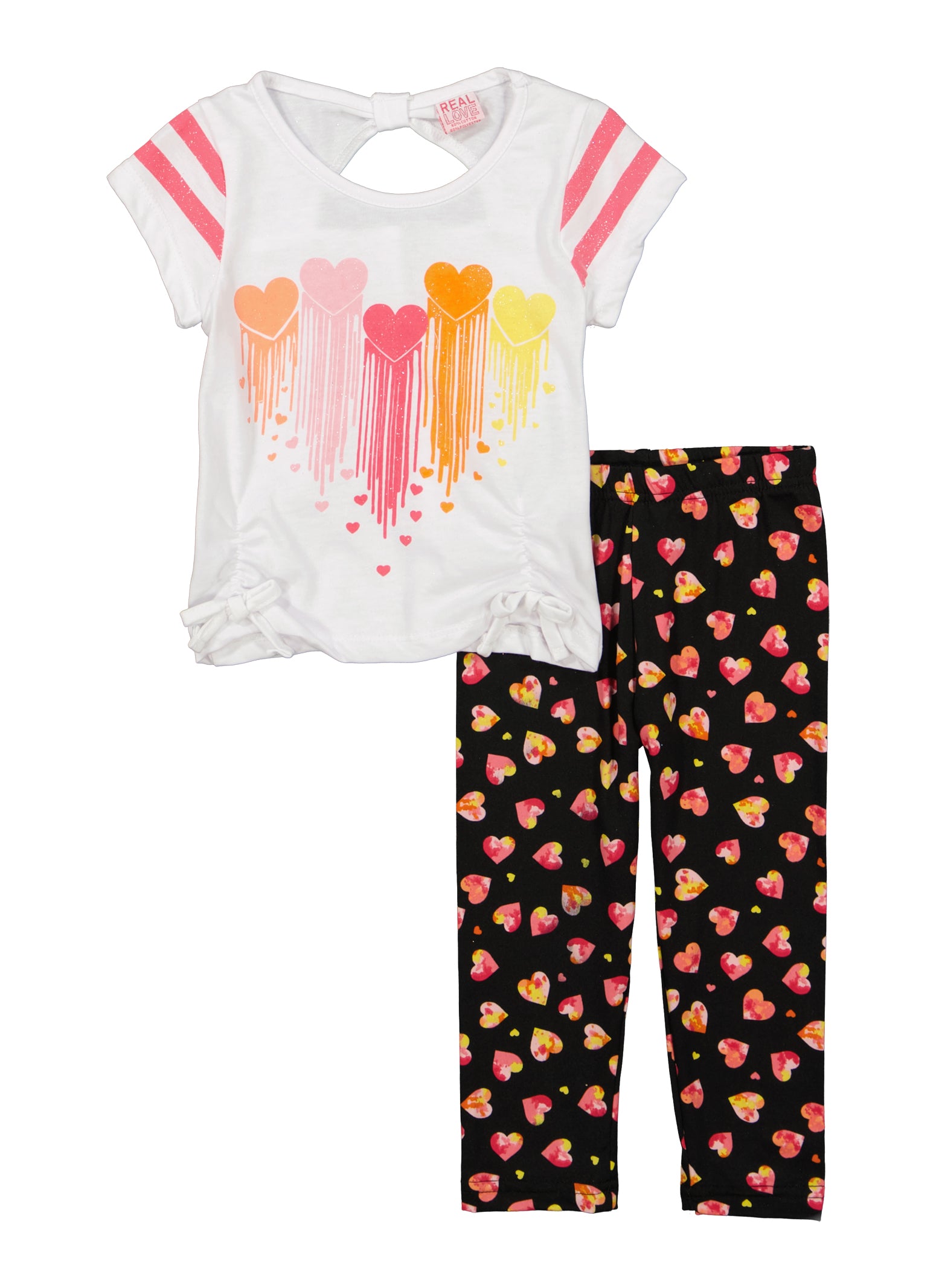 Toddler Girls Glitter Heart Print Tee and Leggings, Multi, Size 2T