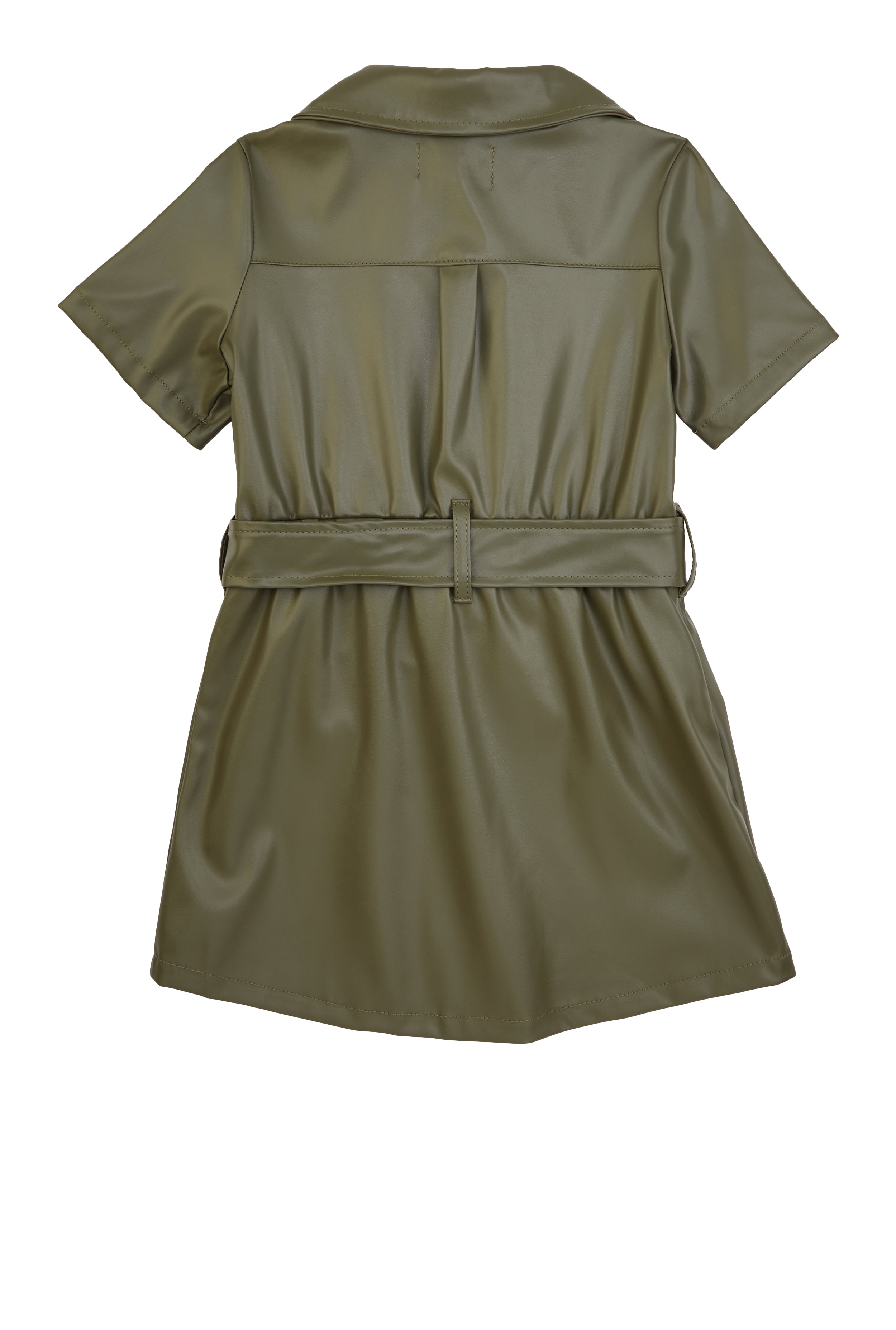 Toddler Girls Faux Leather Belted Shirt Dress, Green, Size 4T