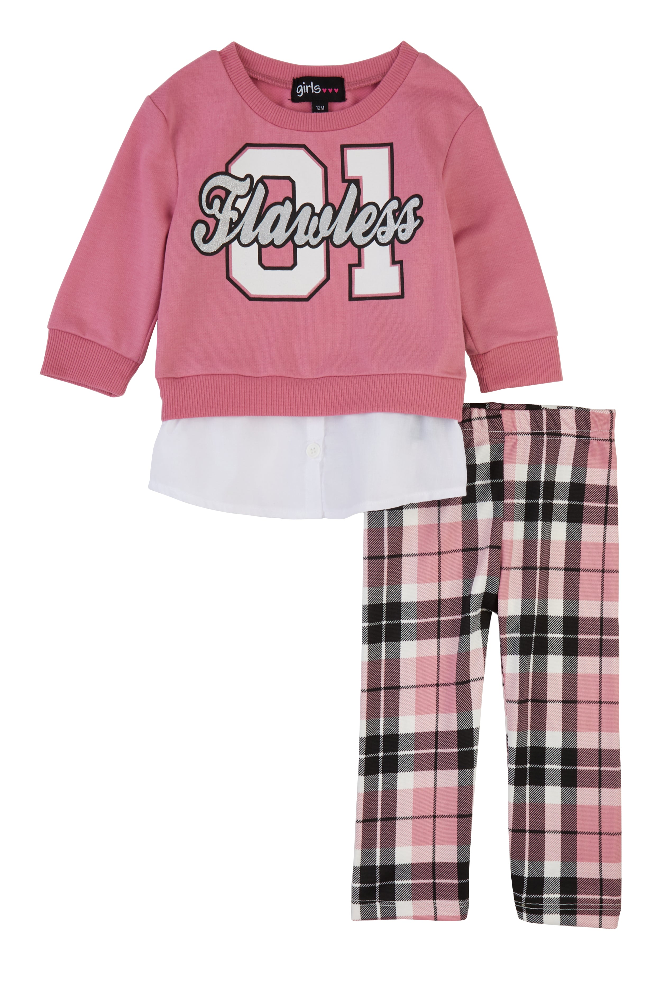 Baby Girls 12-24M Flawless 01 Sweatshirt and Plaid Leggings, Pink, Size 12M