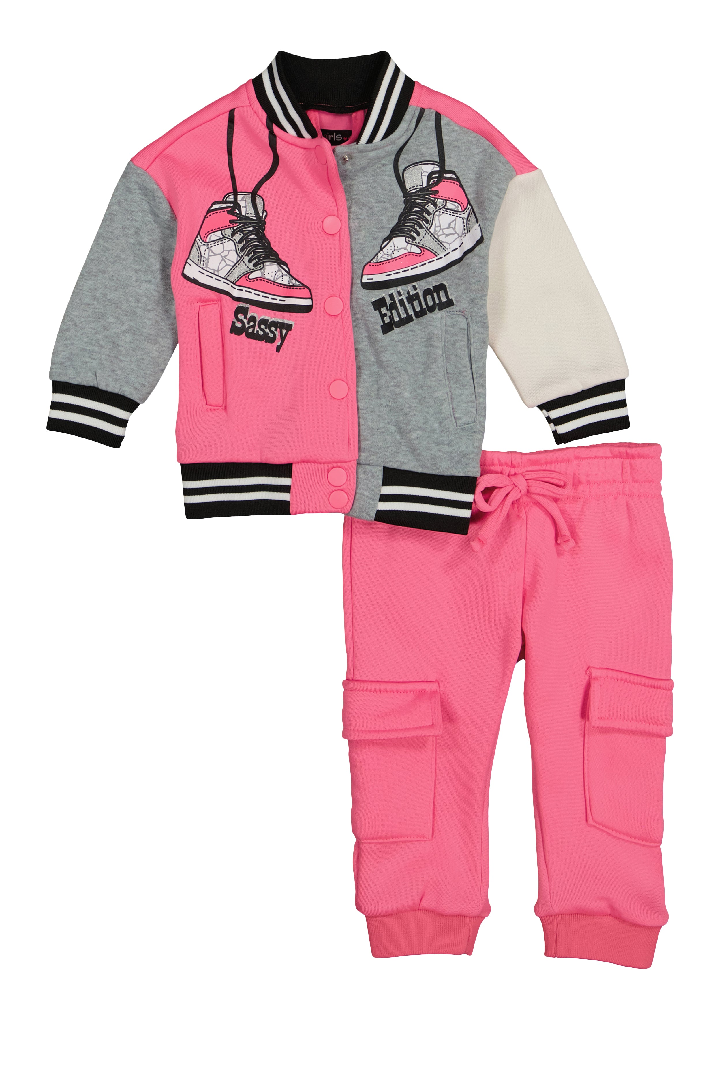 Baby Girls 12-24M Sassy Edition Varsity Jacket and Joggers, Pink,