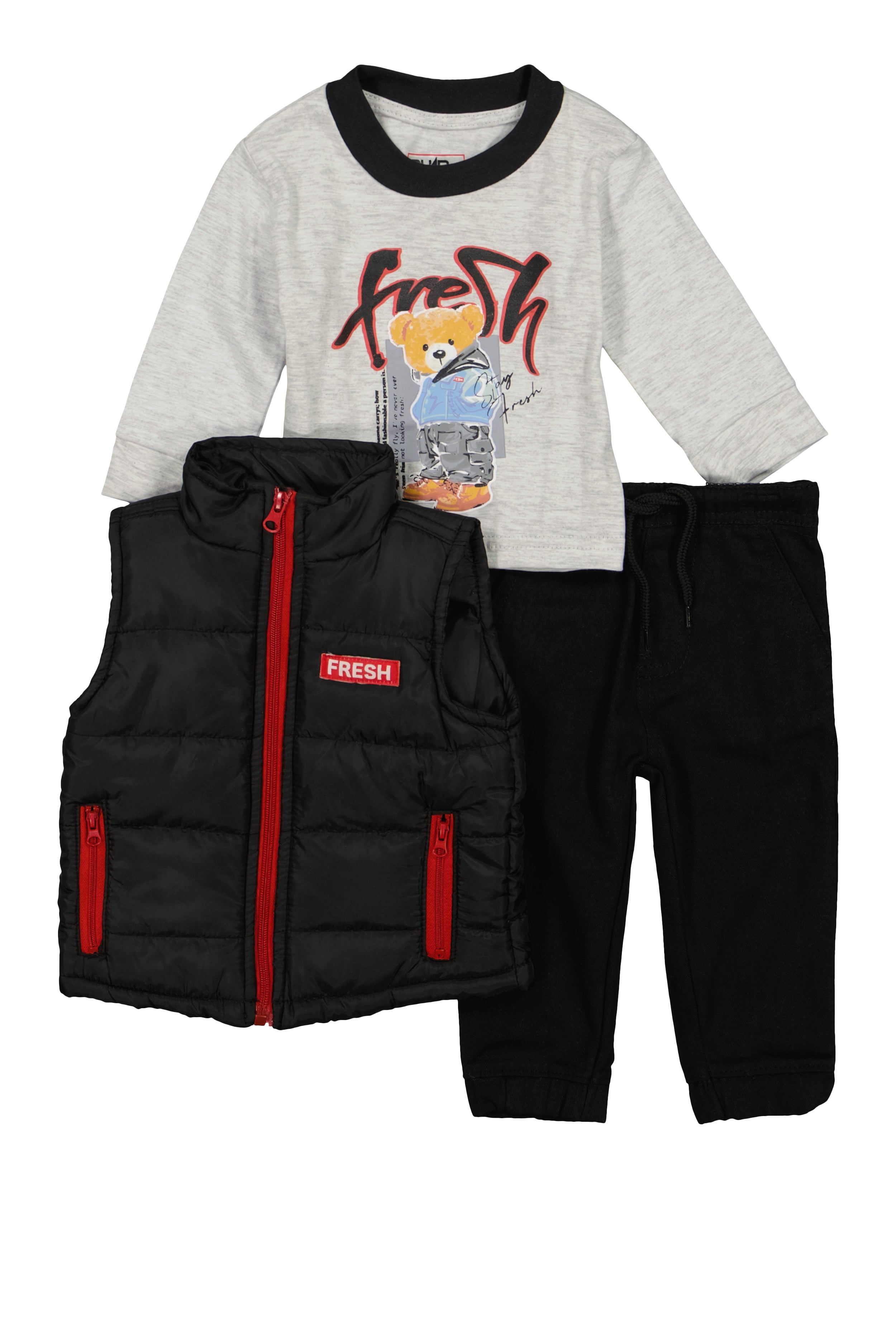 Baby Boys 12-24M Fresh Bear Graphic Tee and Puffer Vest with Pants, Black, Size 24M