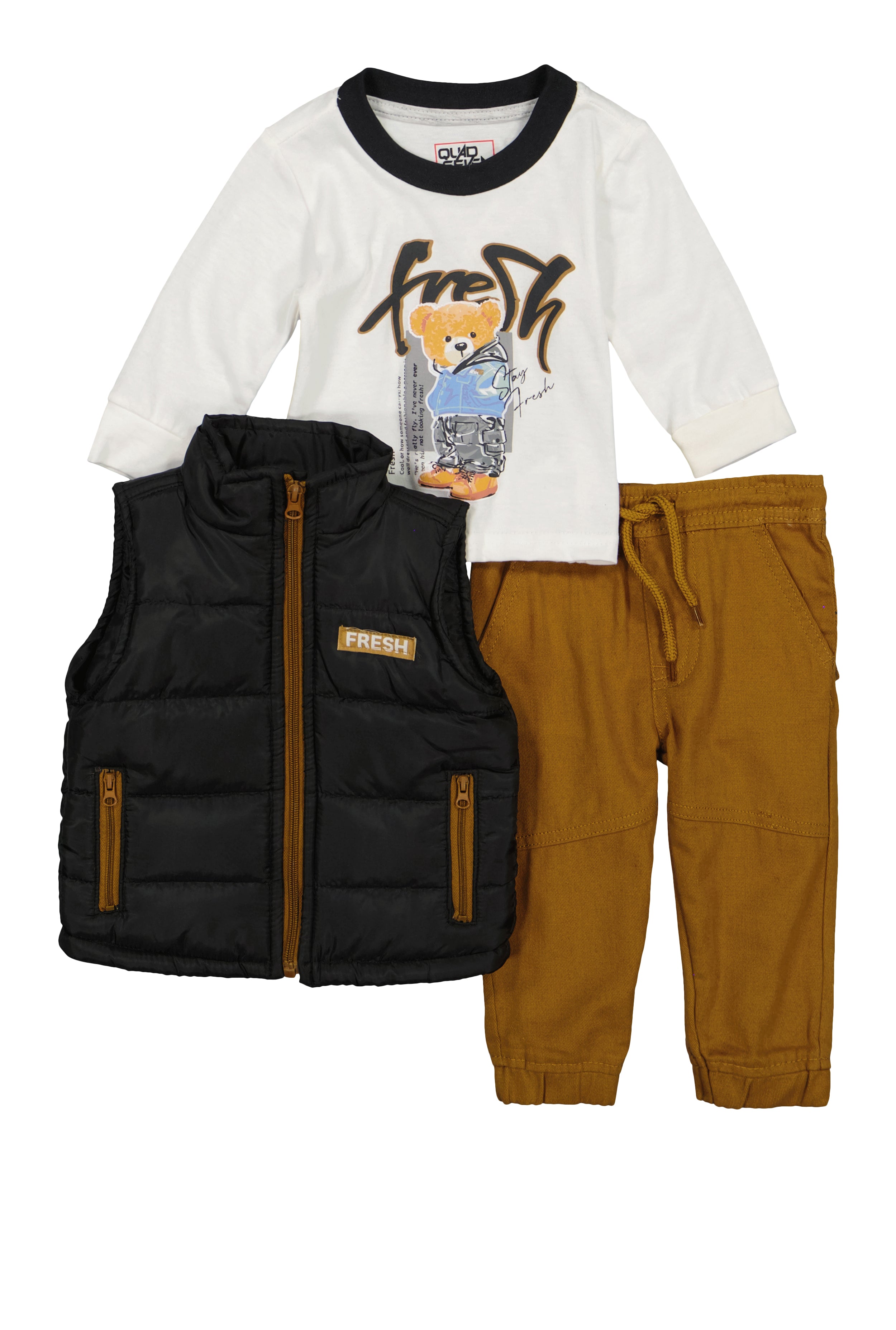 Baby Boys 12-24M Fresh Bear Graphic Tee and Puffer Vest with Pants, Brown, Size 18M