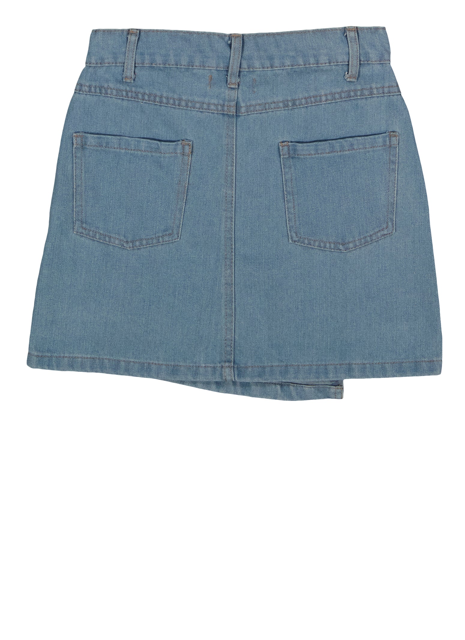 Girls Varsity Stripe Asymmetrical Denim Skirt, Blue, Size 10