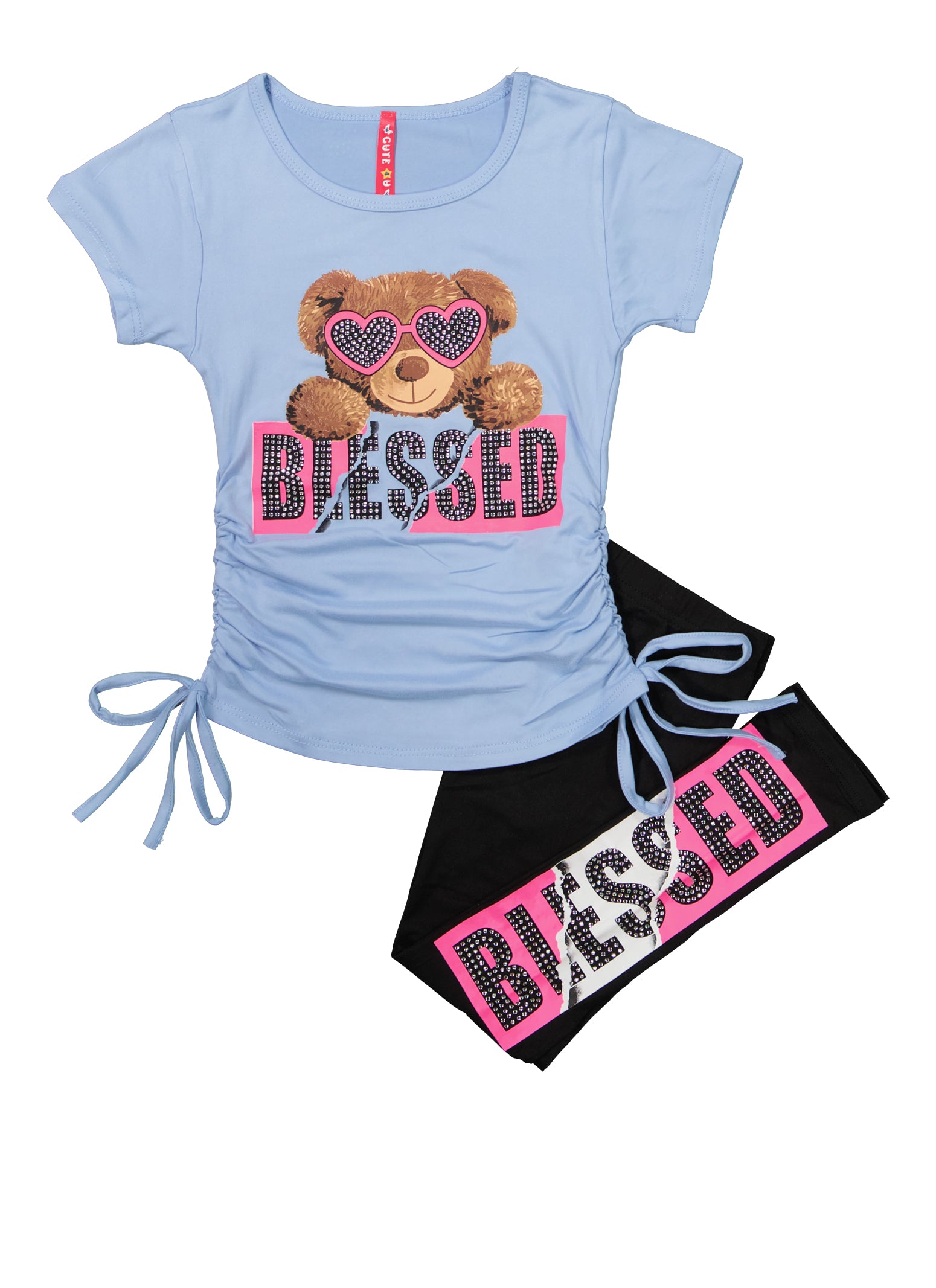 Little Girls Blessed Bear Rhinestone Graphic Tee and Leggings,