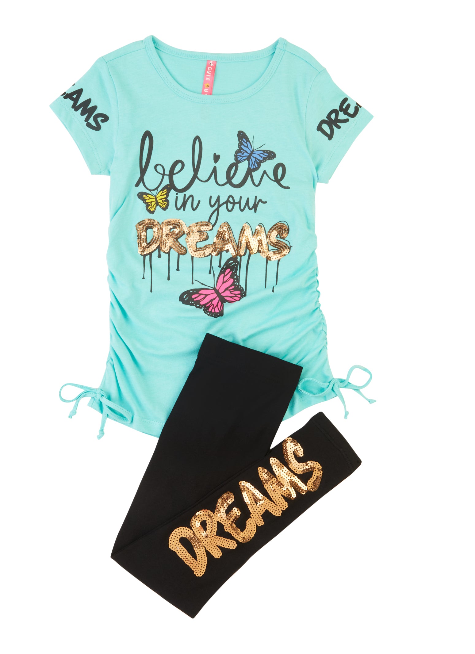 Little Girls Believe Your Dreams Sequin Tee and Leggings, 4