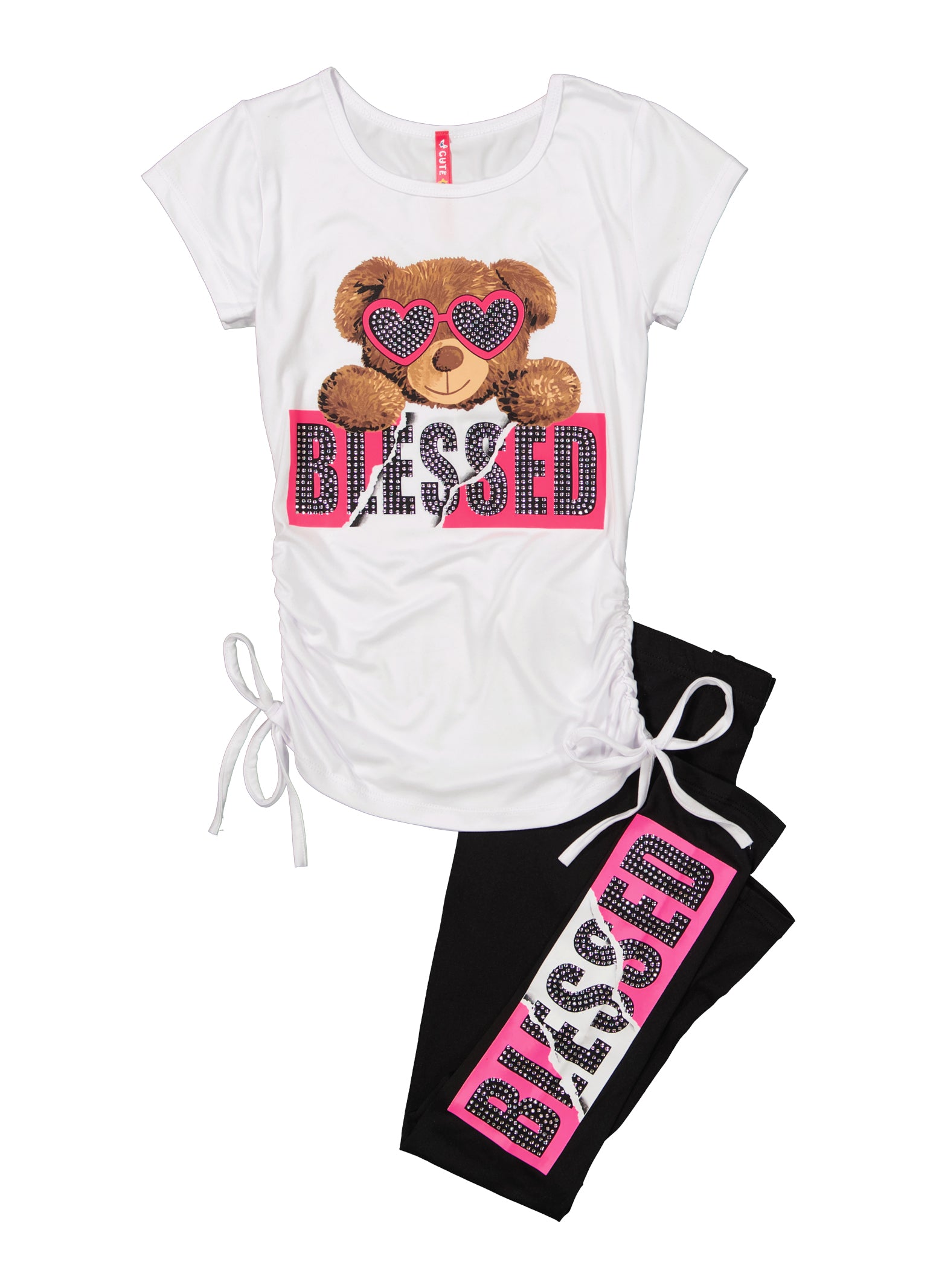 Girls Blessed Bear Rhinestone Graphic Tee and Leggings, 14-16
