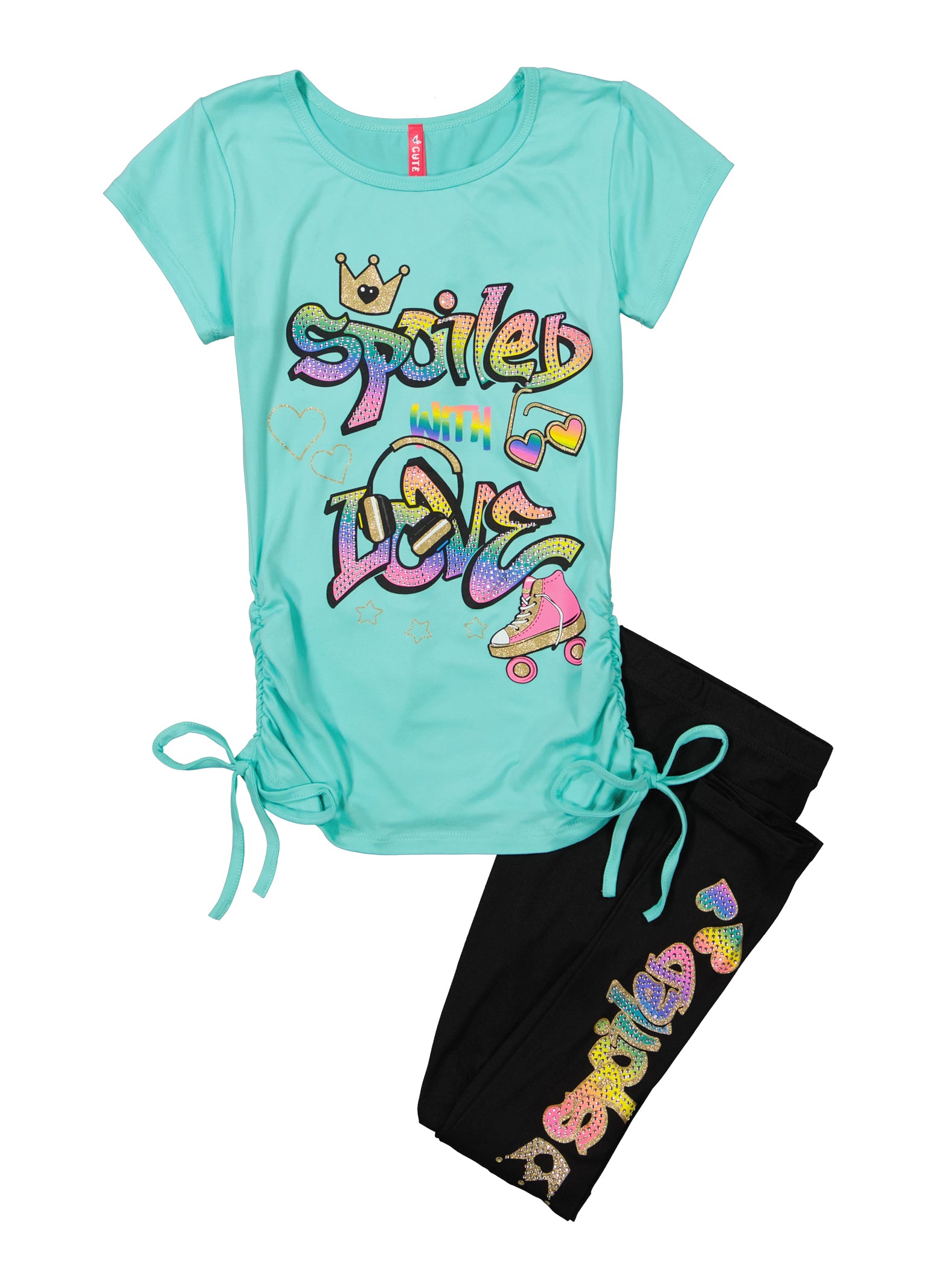 Girls Spoiled With Love Rhinestone Graphic Tee and Leggings, Blue, Size 14-16