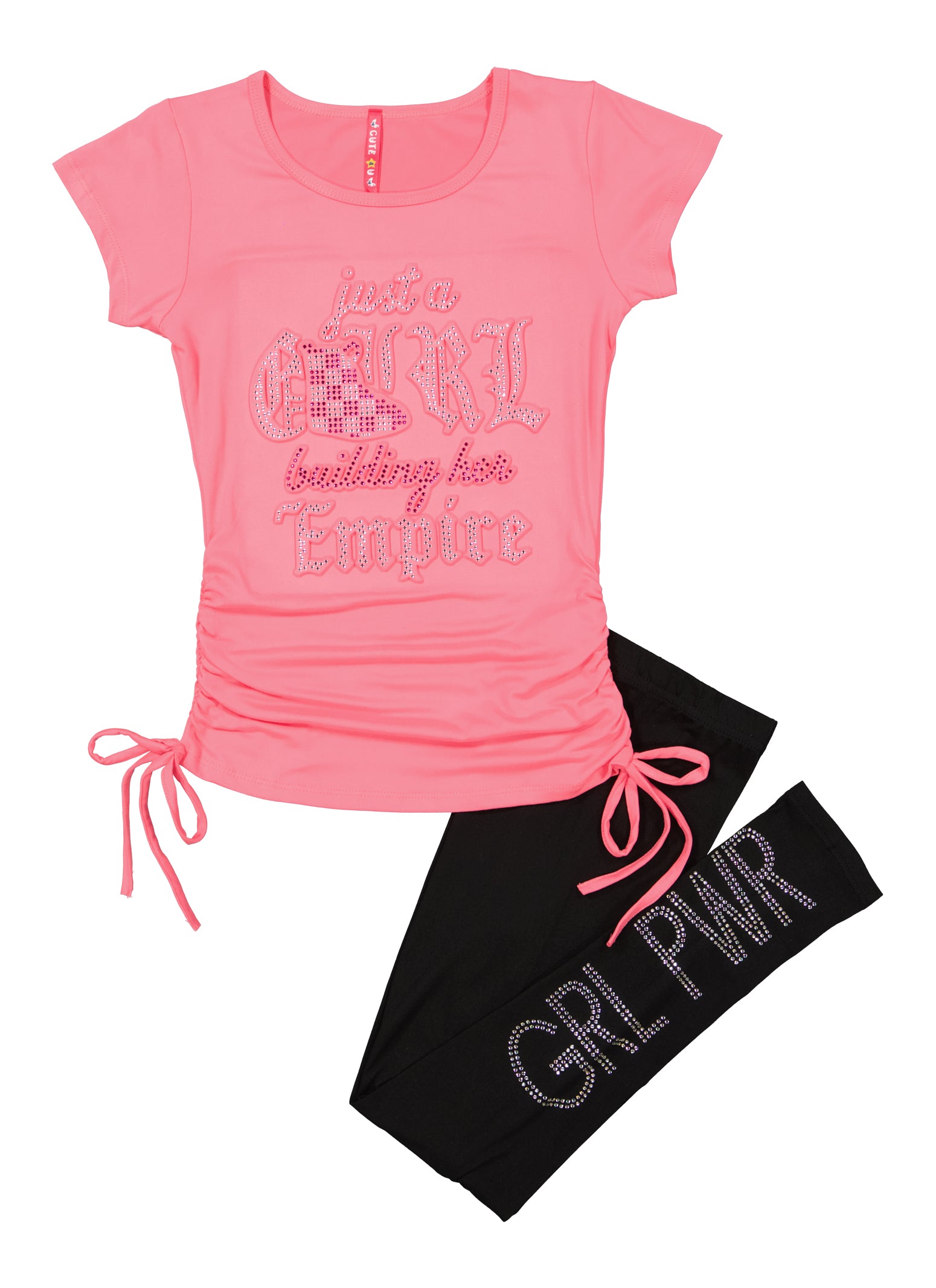 Girls Just A Girl Building Her Empire 3D Tee and Leggings, Pink, Size 14-16