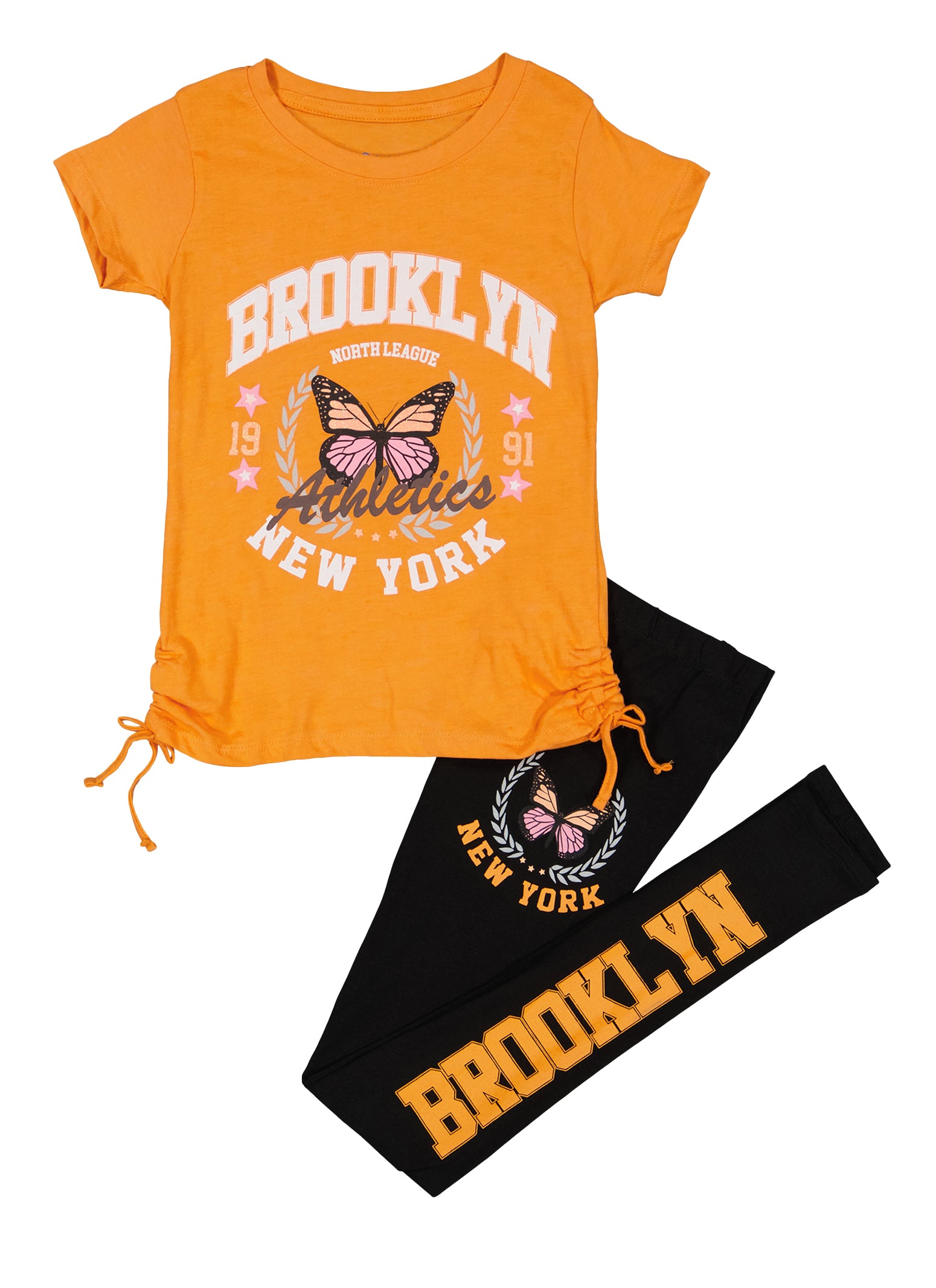 Girls Brooklyn Athletics New York Graphic Tee and Leggings, Orange, Size 14-16