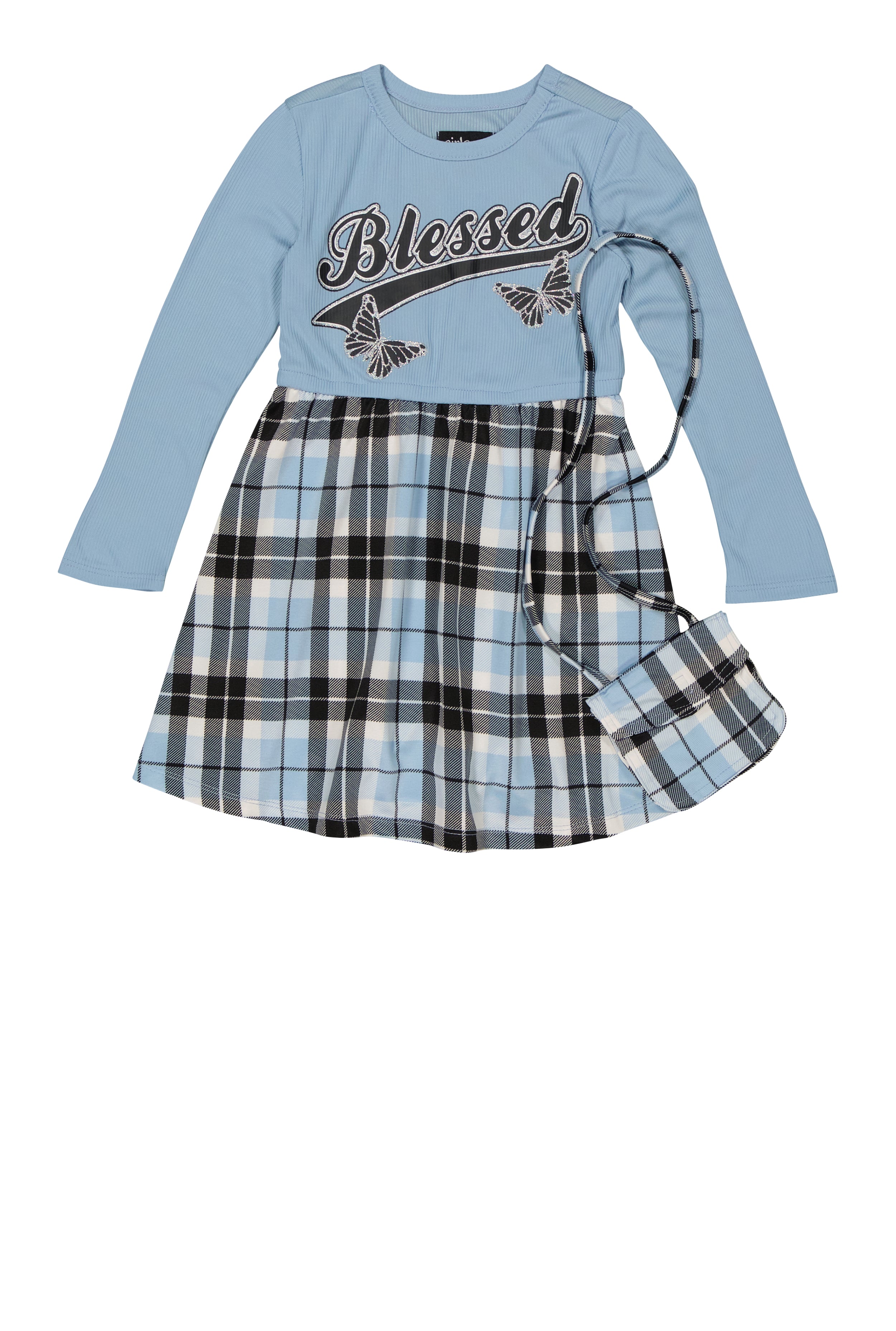 Little Girls Blessed Graphic Skater Dress with Purse, Blue, Size 6X