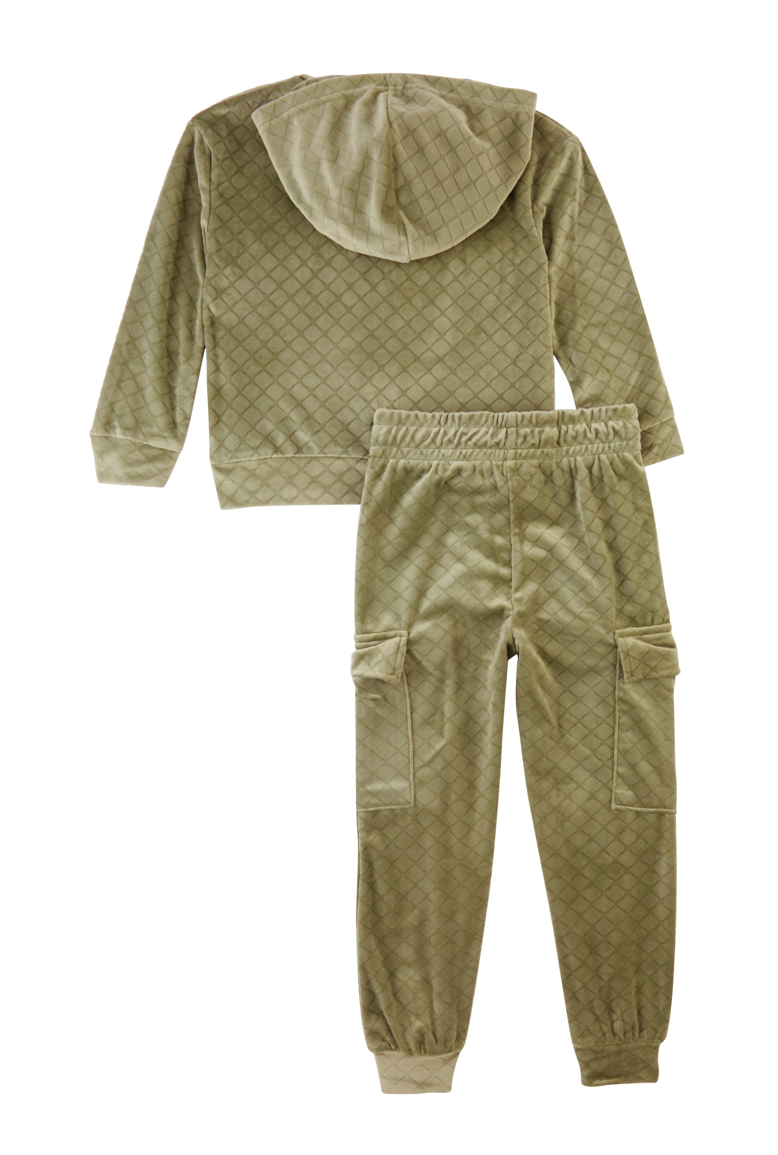 Little Girls Quilted Velour Zip Front Hoodie and Cargo Pocket Joggers, Green, Size 4