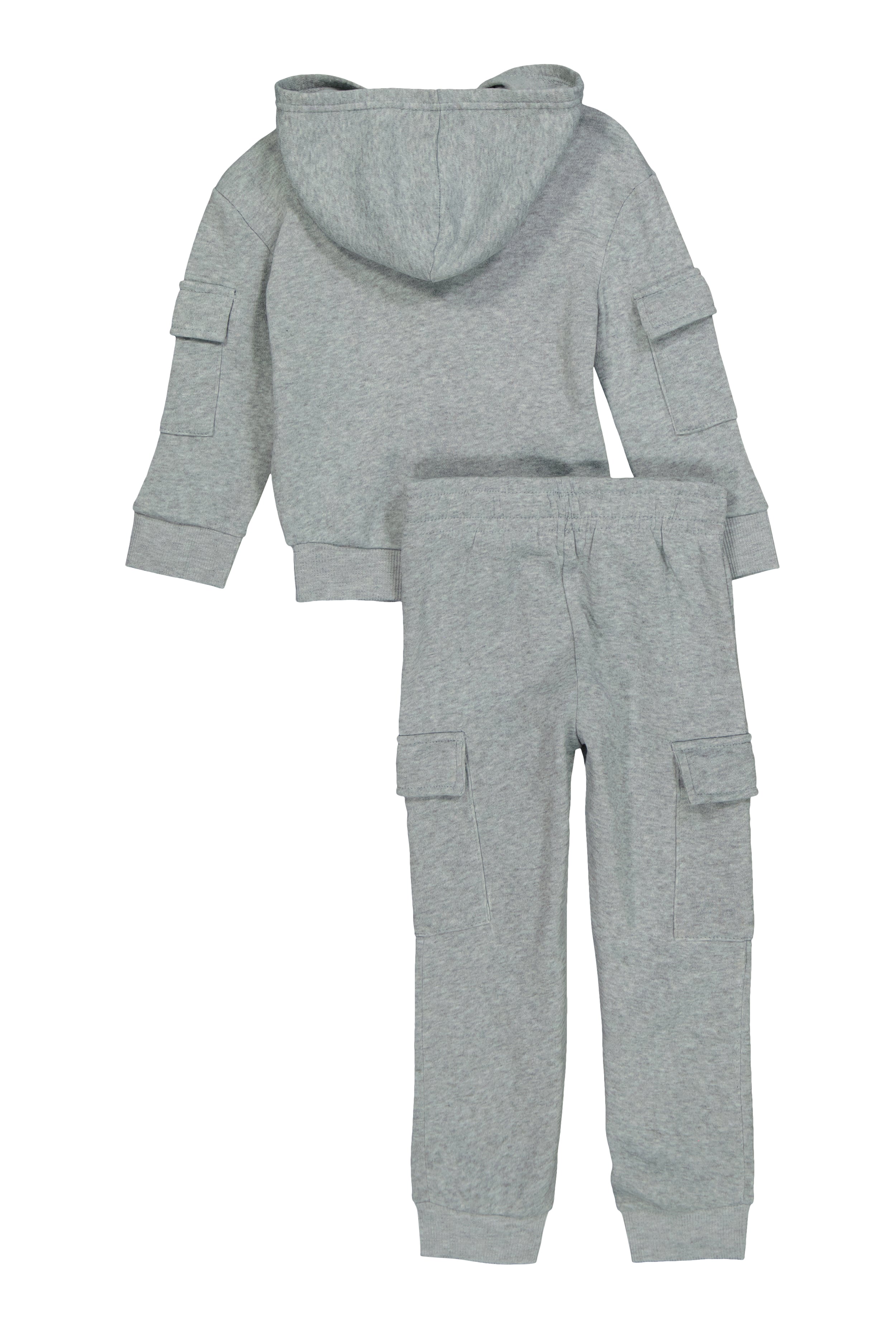 Little Girls Cargo Pocket Zip Front Hoodie and Joggers, Grey, Size 5-6