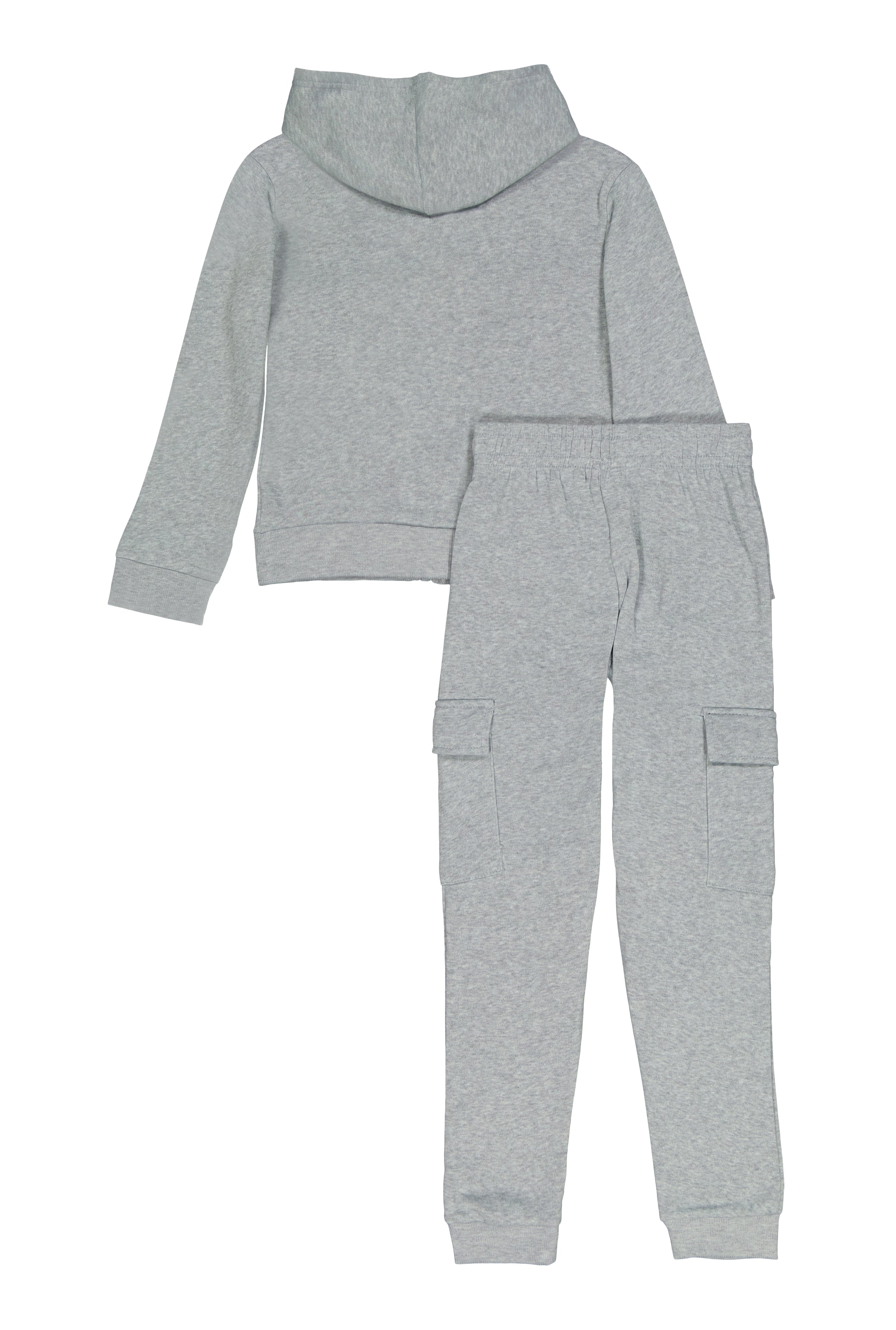 Girls Flap Pocket Zip Front Hoodie and Cargo Joggers, Grey, Size 10-12