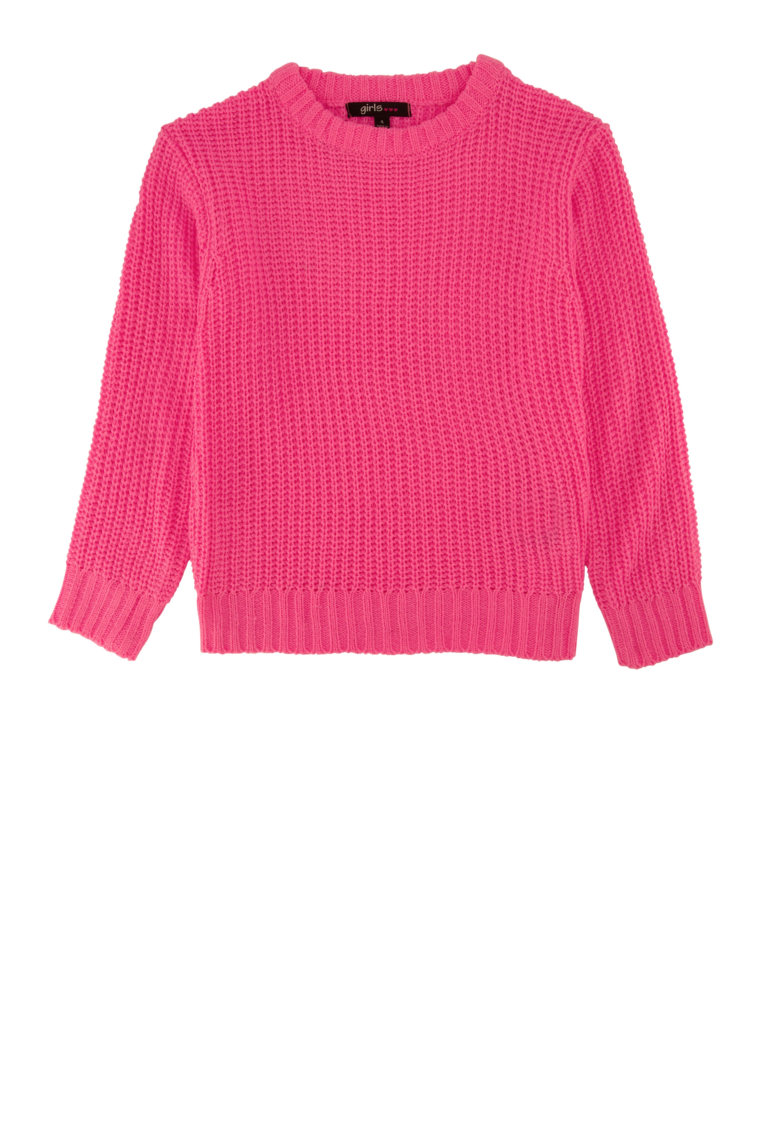 Little Girls Knit Crew Neck Pullover Sweater, Pink, Size 5-6