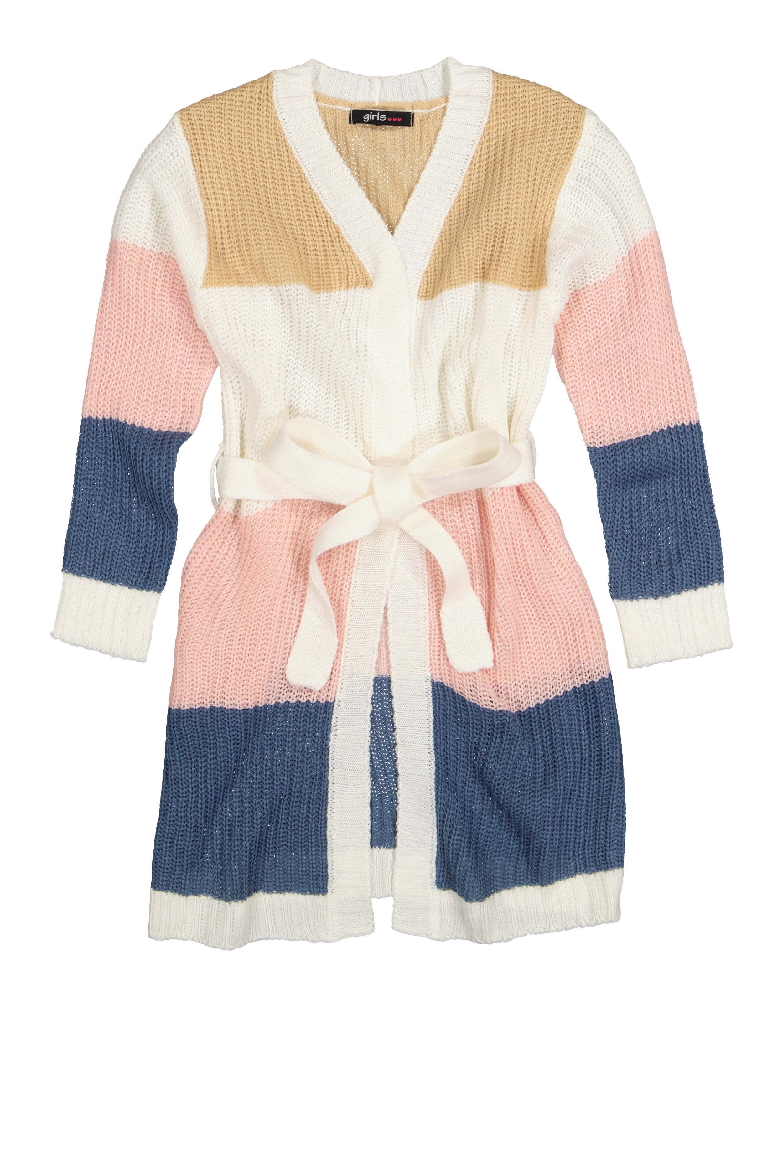 Little Girls Striped Tie Waist Long Cardigan, Multi, Size 6X