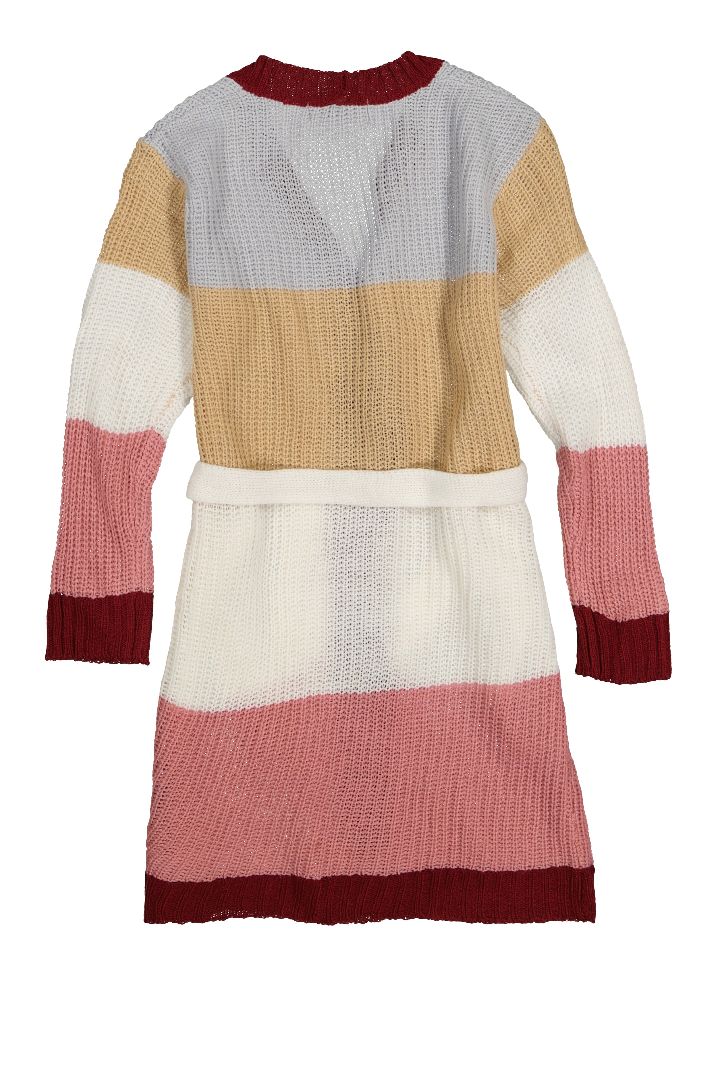 Little Girls Striped Tie Waist Long Cardigan, Multi,